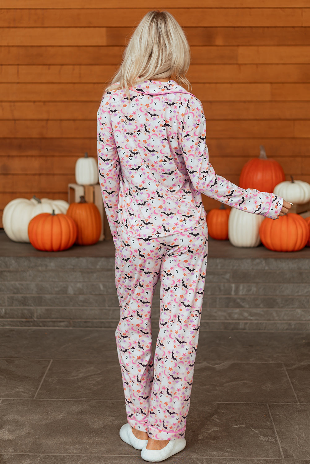 Pink Halloween Eve Haunted Honey Bat Print Pajama Set 🇺🇸