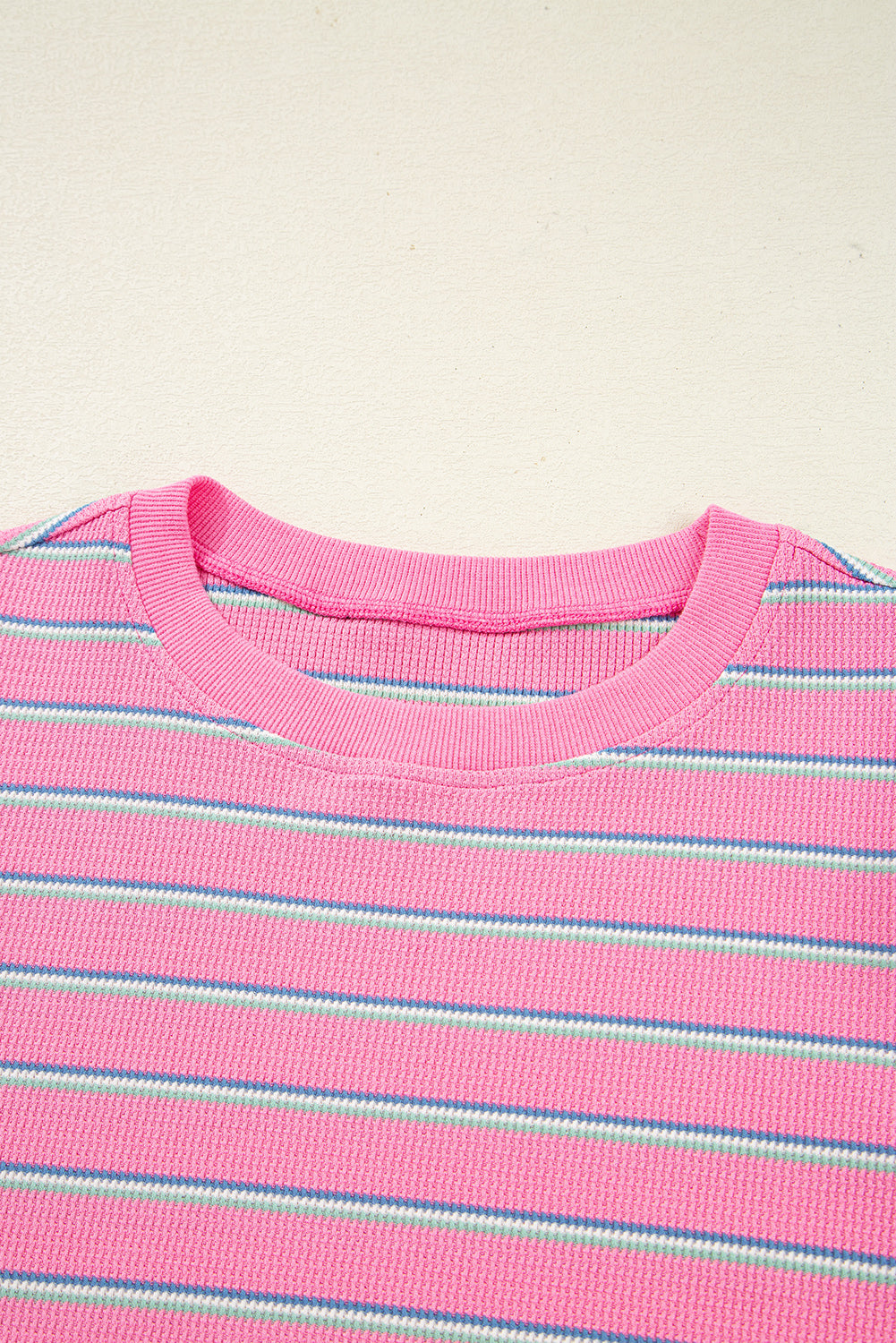 Rose Stripe Textured Knit Round Neck Long Sleeve Top 🇺🇸