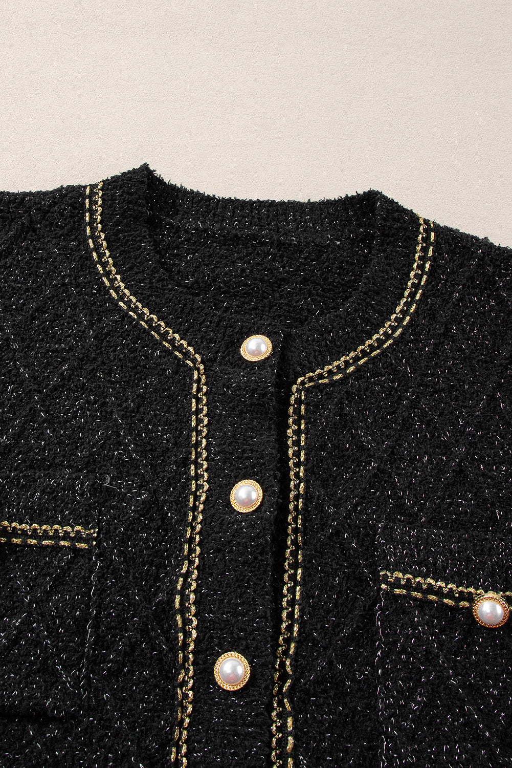 Black Shimmer Flap Pocket Button up Cardigan 🇨🇳