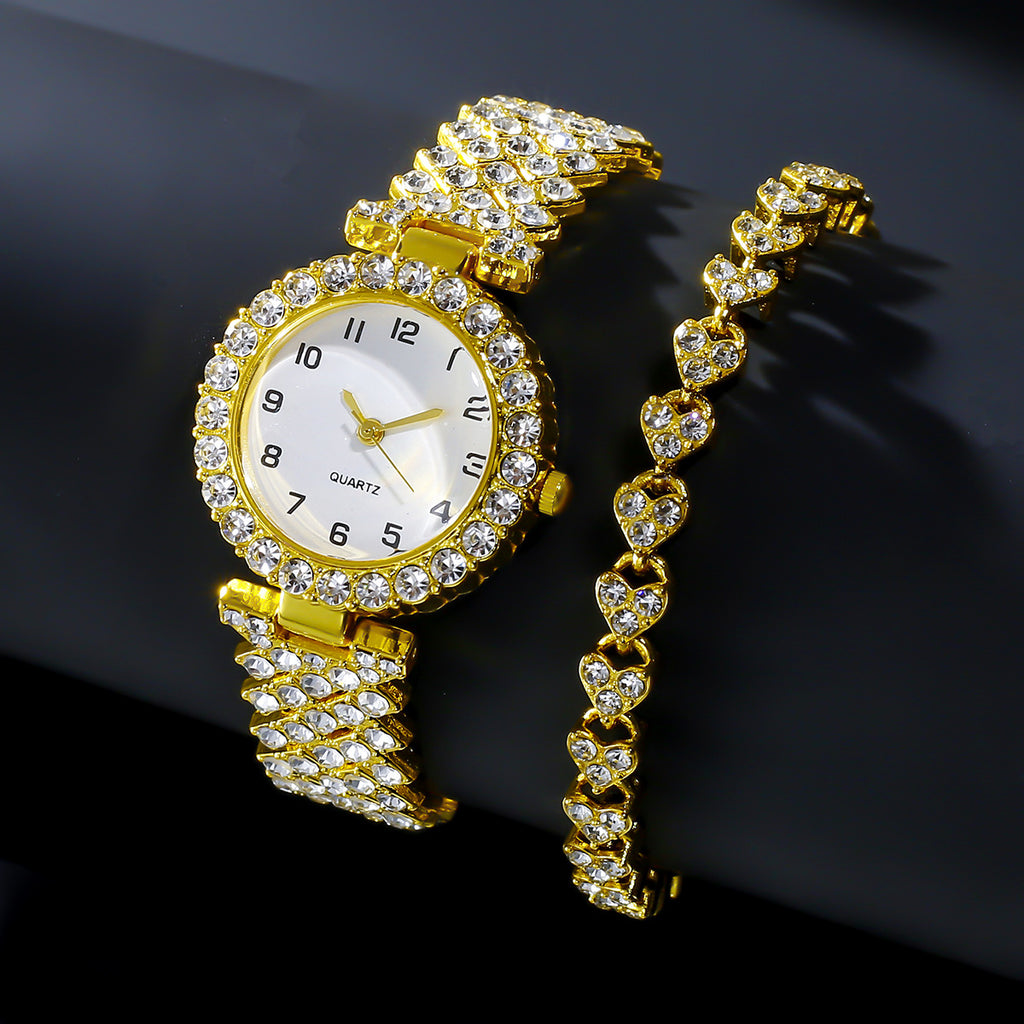 Fashion Jewelry 2pcs Luxury Fashion Women Watch Set Silver Strap Ladies Quartz Wristwatch Alloy Bracelet For Ladies Jewelry Set Clock Gift 🇨🇳