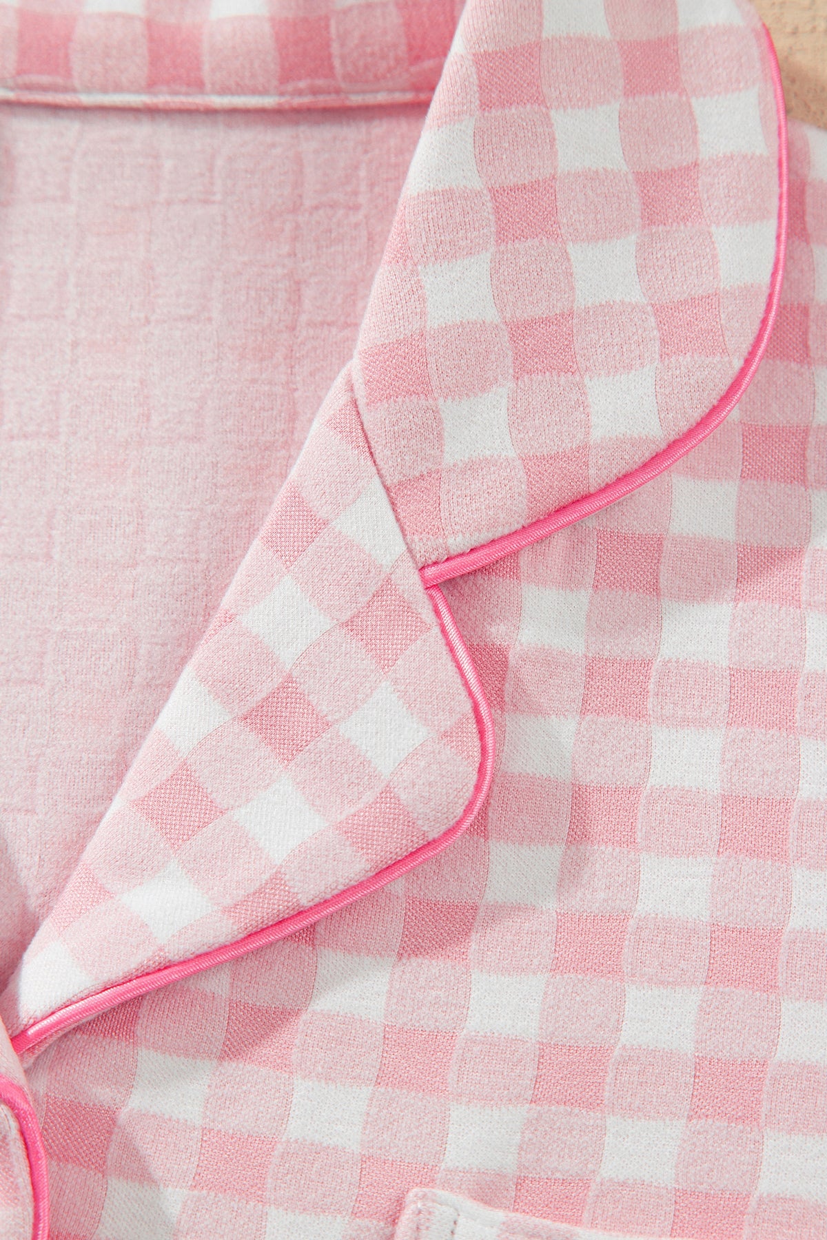 Pink Gingham Long Sleeve Lapel Shirt 2pcs Pajama Pant Set 🇺🇸