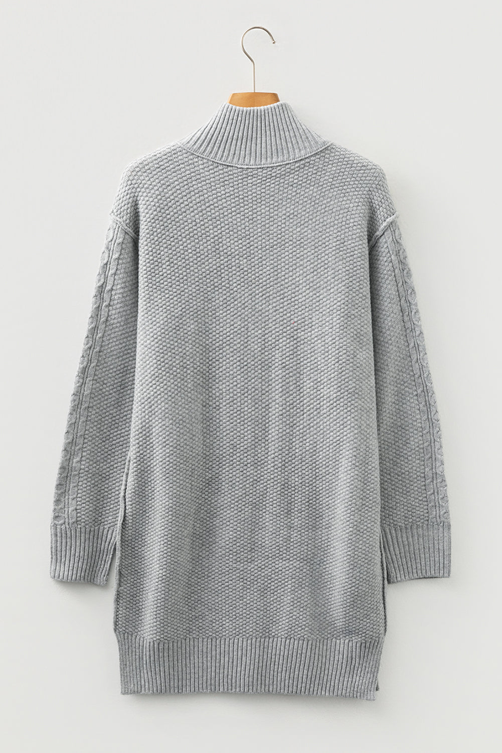 High Cable Knit Quarter Zip Ribbed Trim Loose Sweater Dress 🇺🇸
