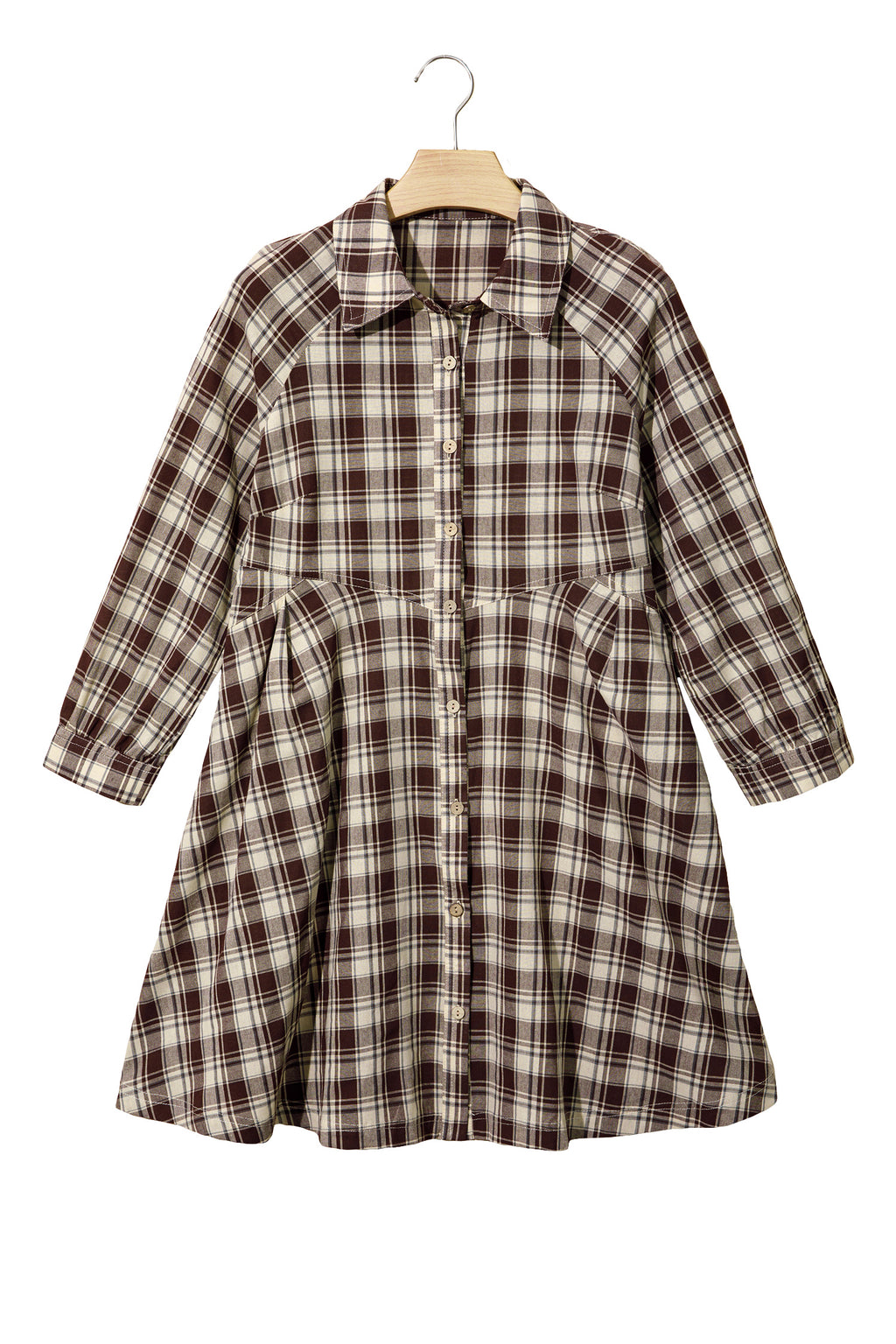 Brown Plaid Long Sleeve Short Shift Mini Dress 🇺🇸
