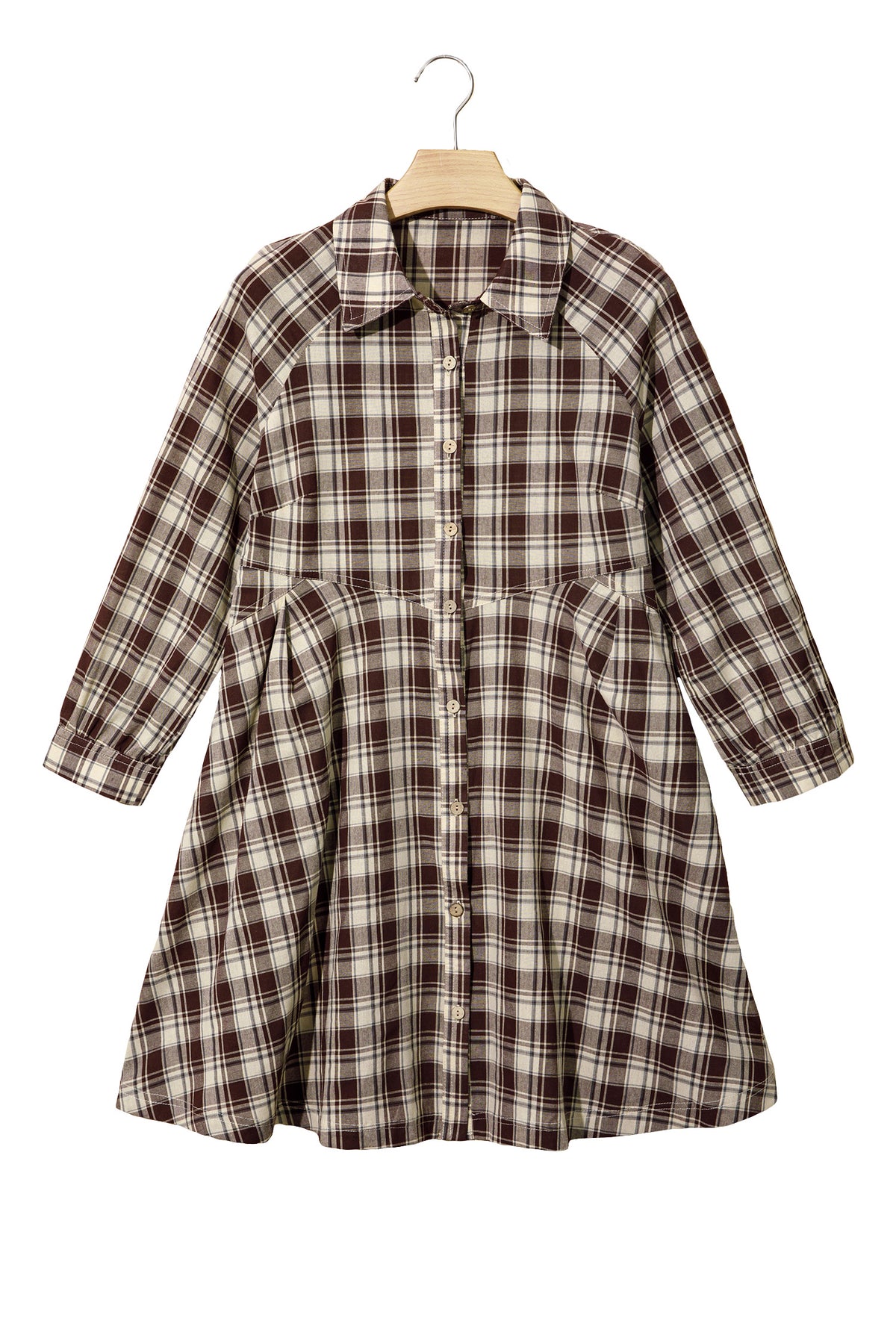 Brown Plaid Long Sleeve Short Shift Mini Dress 🇺🇸