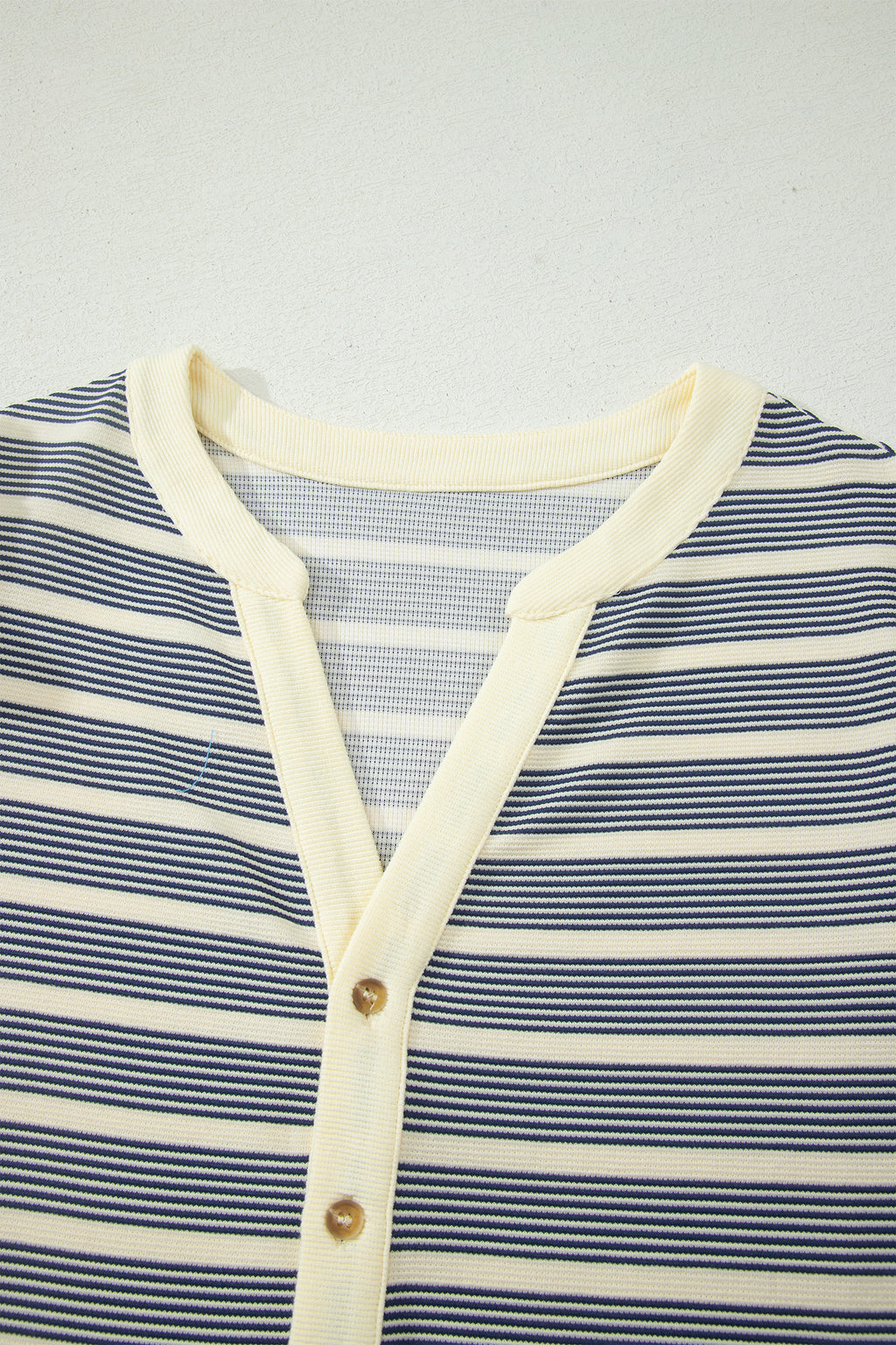 Blue Stripe Plus Size Contrast Trim Button V Neck Ruffle Sleeve Shift Dress 🇺🇸