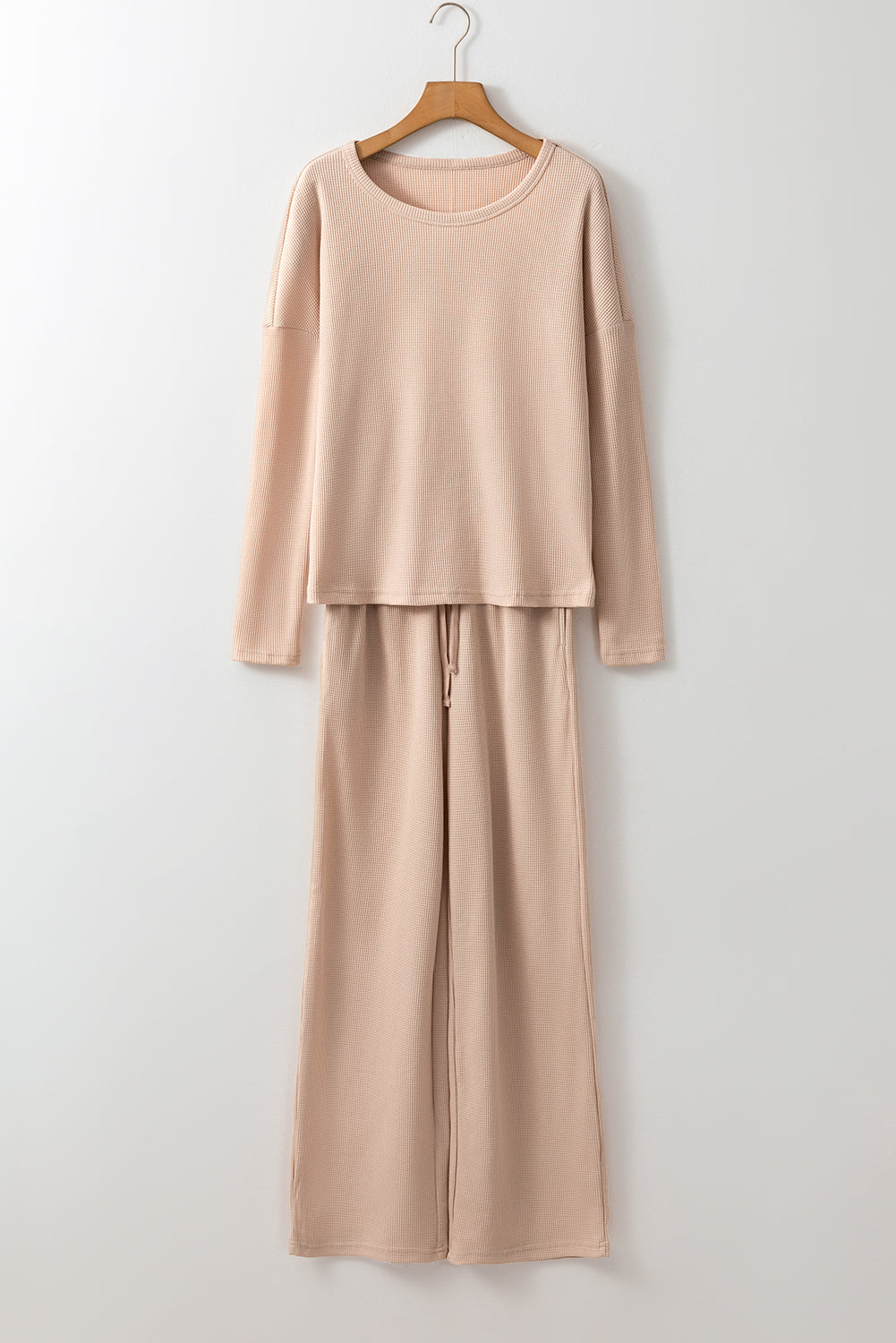 Parchment Textured Long Sleeve T Shirt and Pants Lounge Set 🇨🇳