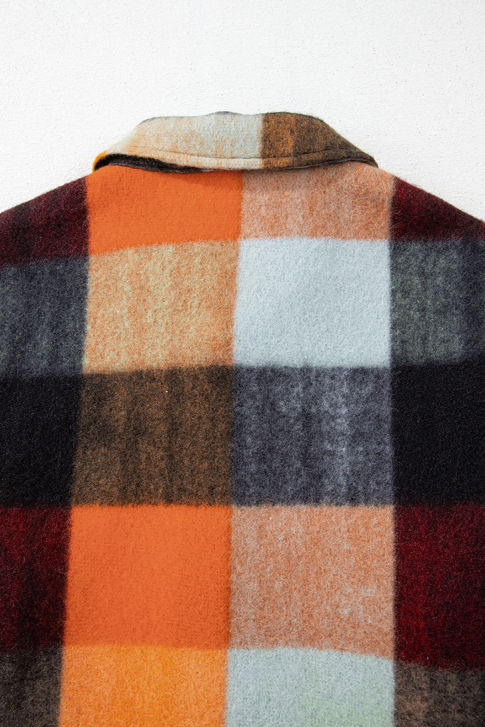 Orange Plaid Print Flap Pocket Long Jacket 🇺🇸