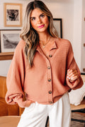 Apricot Pink Wide Rib Knit Button Front Dolman Sleeve Sweater Cardigan 🇺🇲
