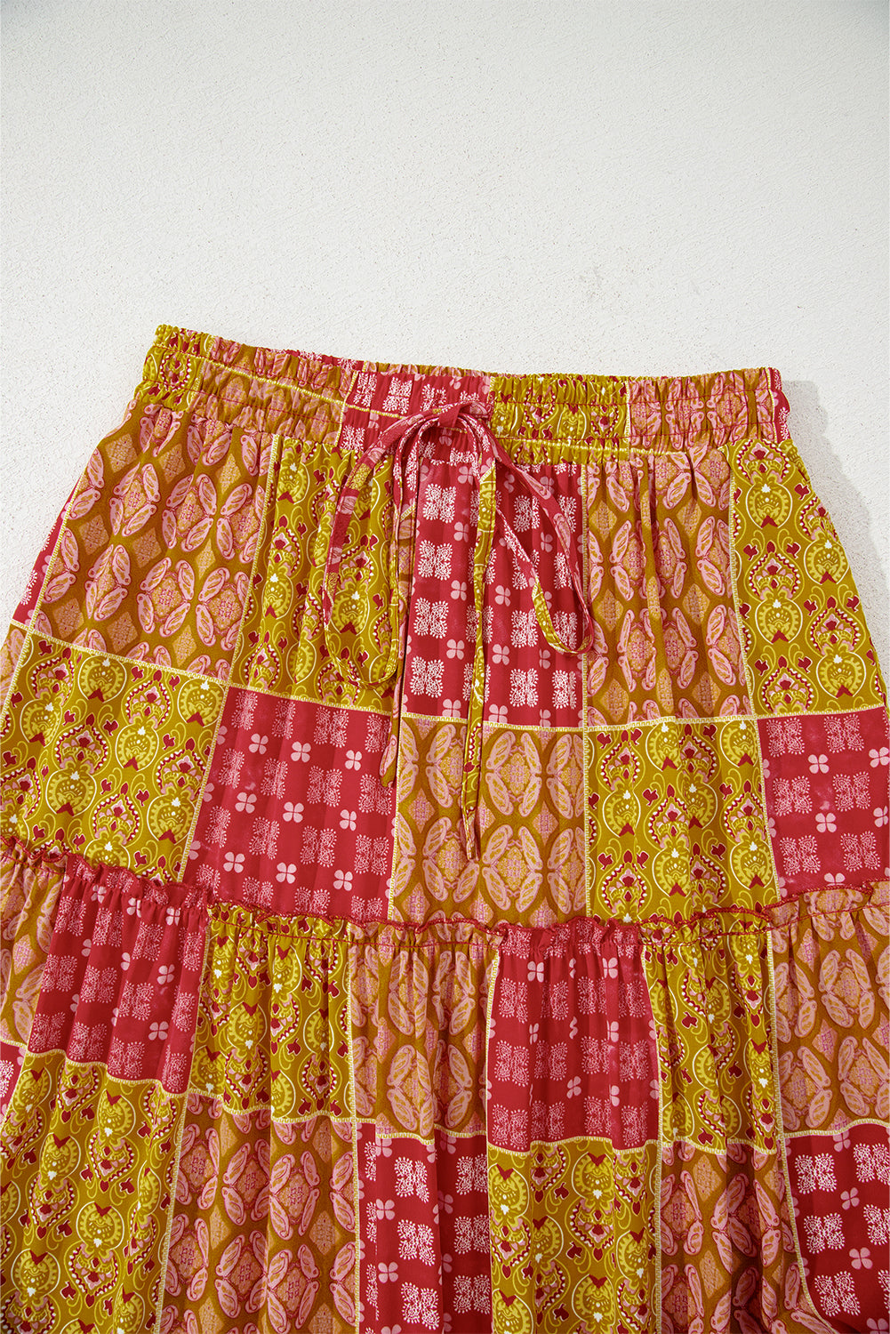 Orange Tiered Paisley Print Pocketed Maxi Skirt 🇺🇸