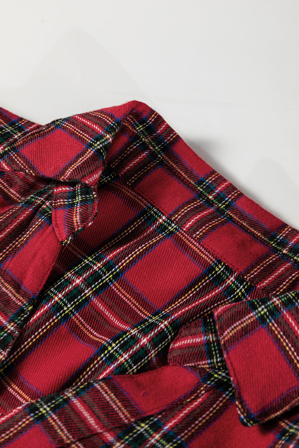 Red Plaid Shirt Collar Half Button Ruffle Hem Long Sleeve Mini Dress 🇺🇸