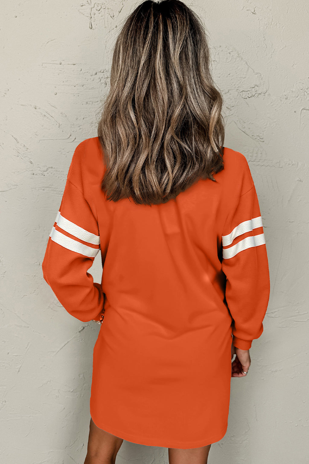 Orange Leopard Print Pumpkin Graphic Varsity Striped Long Sleeve Tunic Dress 🇺🇸