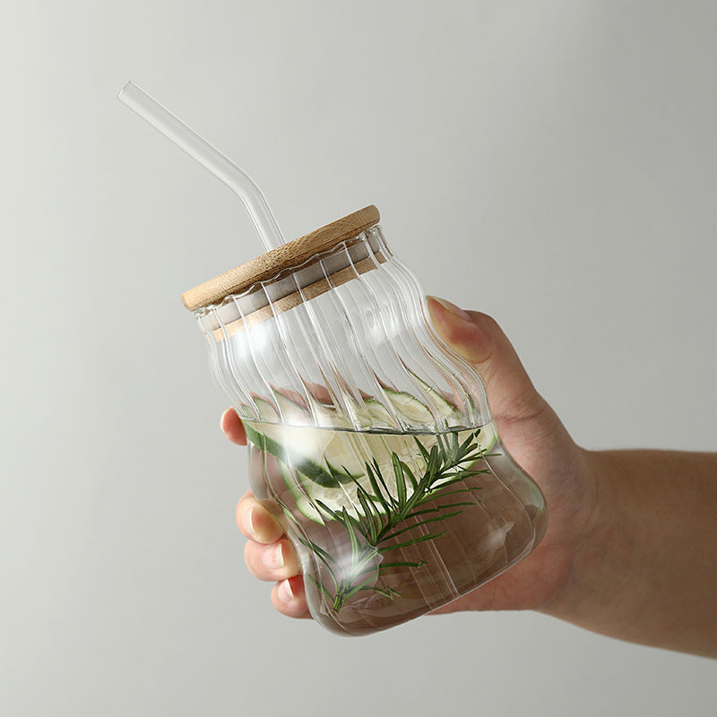 High Borosilicate Glass Stripe Straw Cup Ins Wind 🇨🇳
