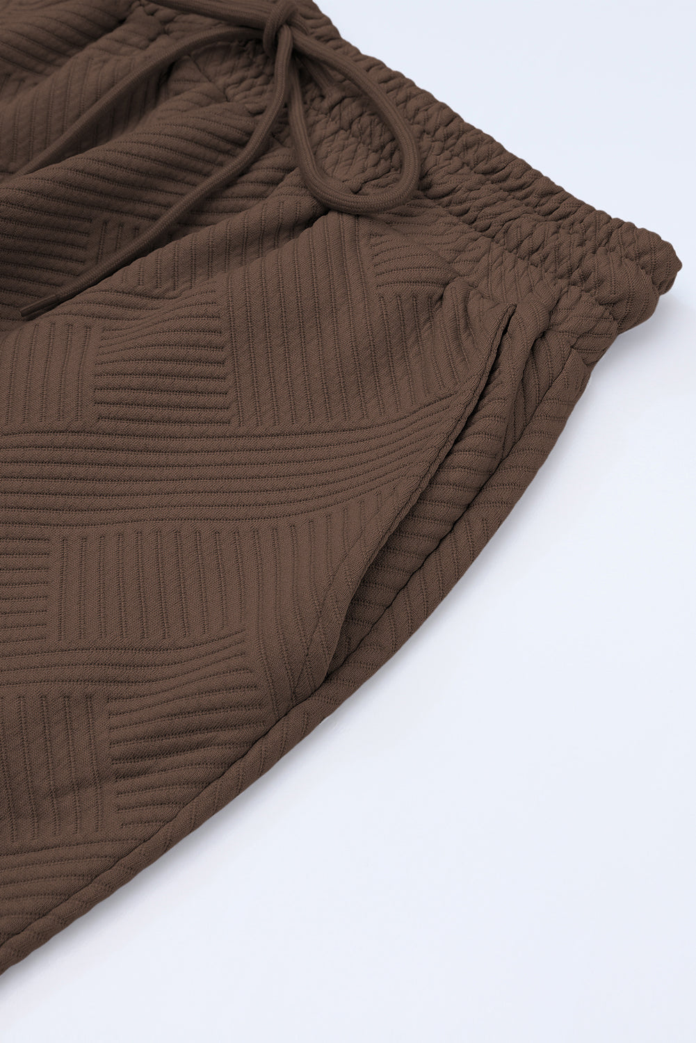 Brown Textured Loose Fit T Shirt and Drawstring Pants Set 🇨🇳
