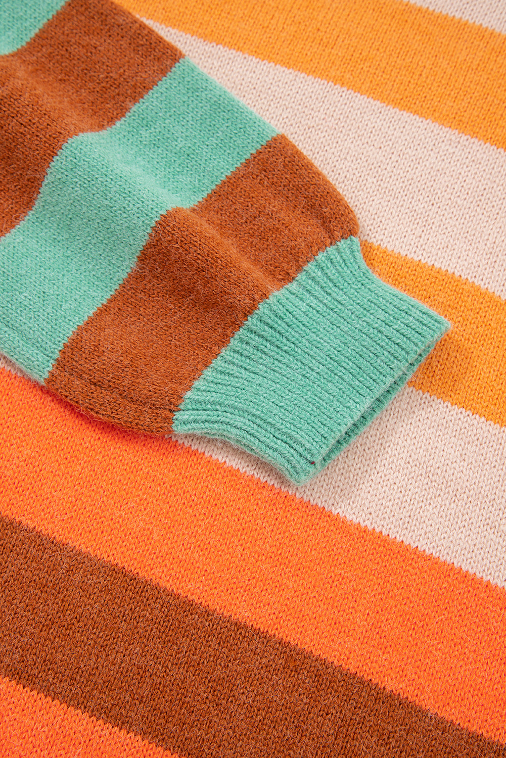 Orange Stripe Color Block High Neck Drop Shoulder Cozy Sweater 🇺🇲