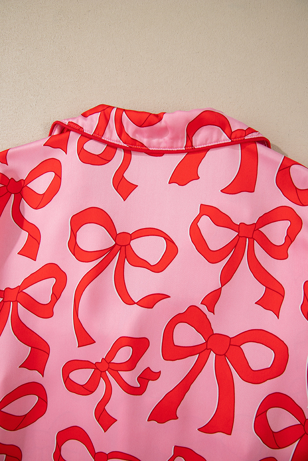 Pink 2pcs Bow Print Shirt Style Long Sleeve Pajama Set 🇺🇸