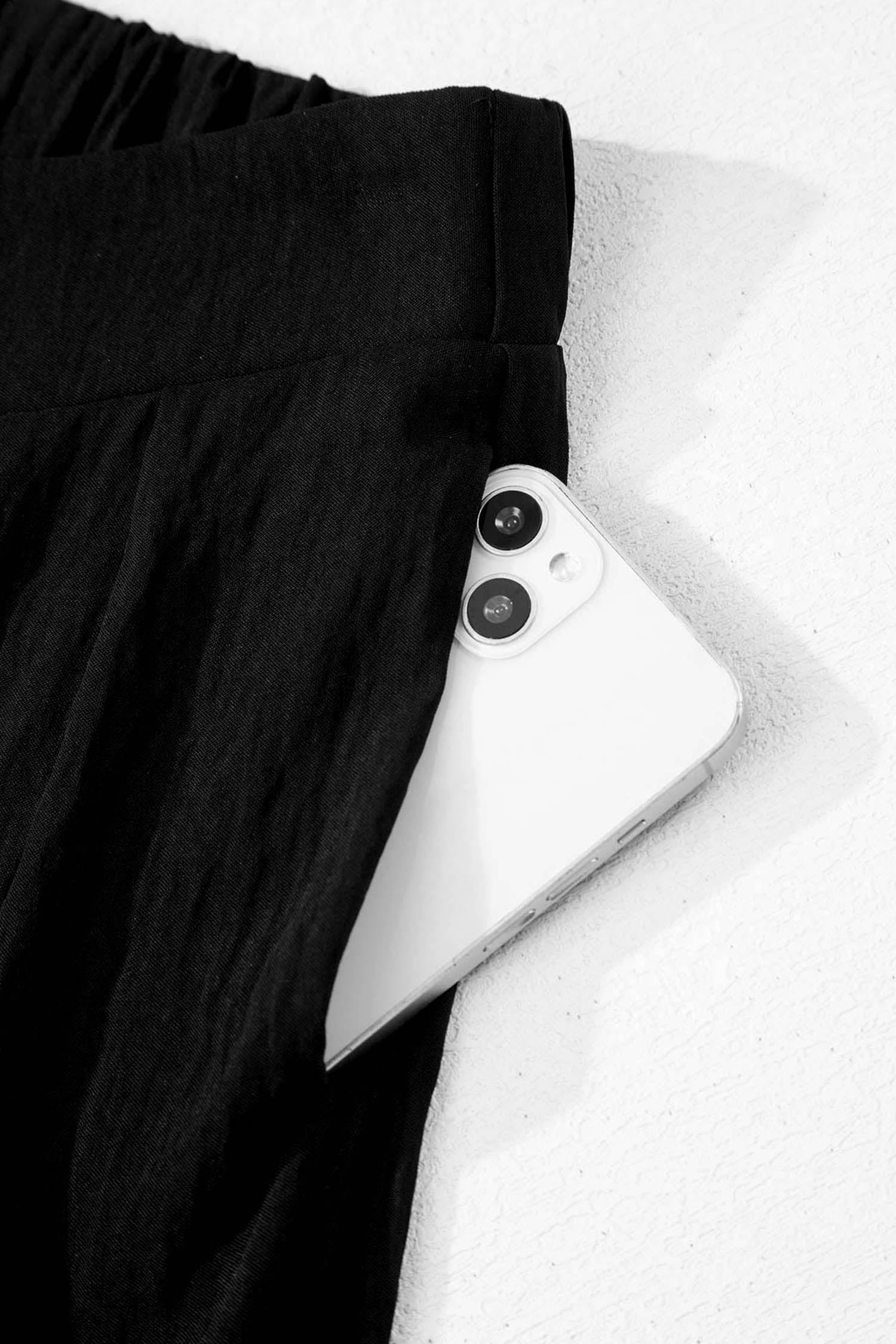 Color black Solid Color Textured Crossed Waist Loose Pants 🇺🇸