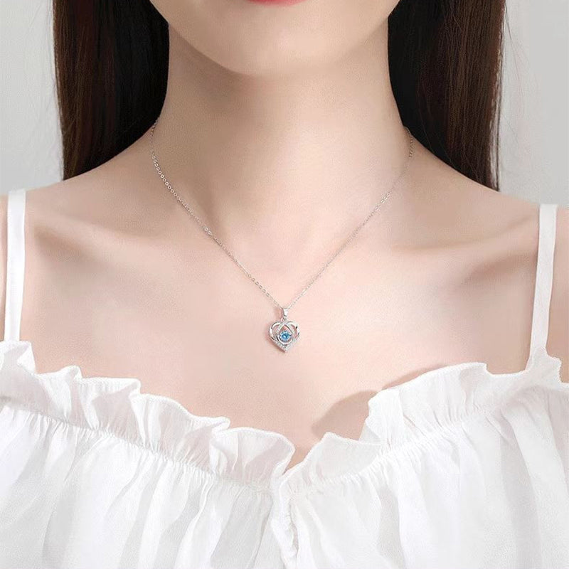 S925 Beating Heart shaped Necklace Women Luxury Love Rhinestones Necklace Jewelry Gift 🇨🇳