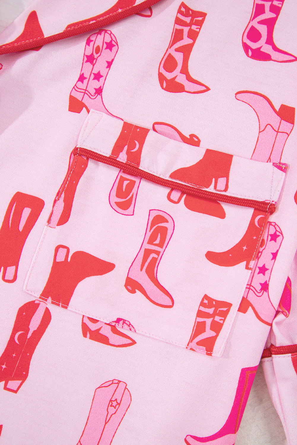 Pink Western Cowgirl Boots Printed Shirt Ruffled Shorts Pajama Set 🇨🇳
