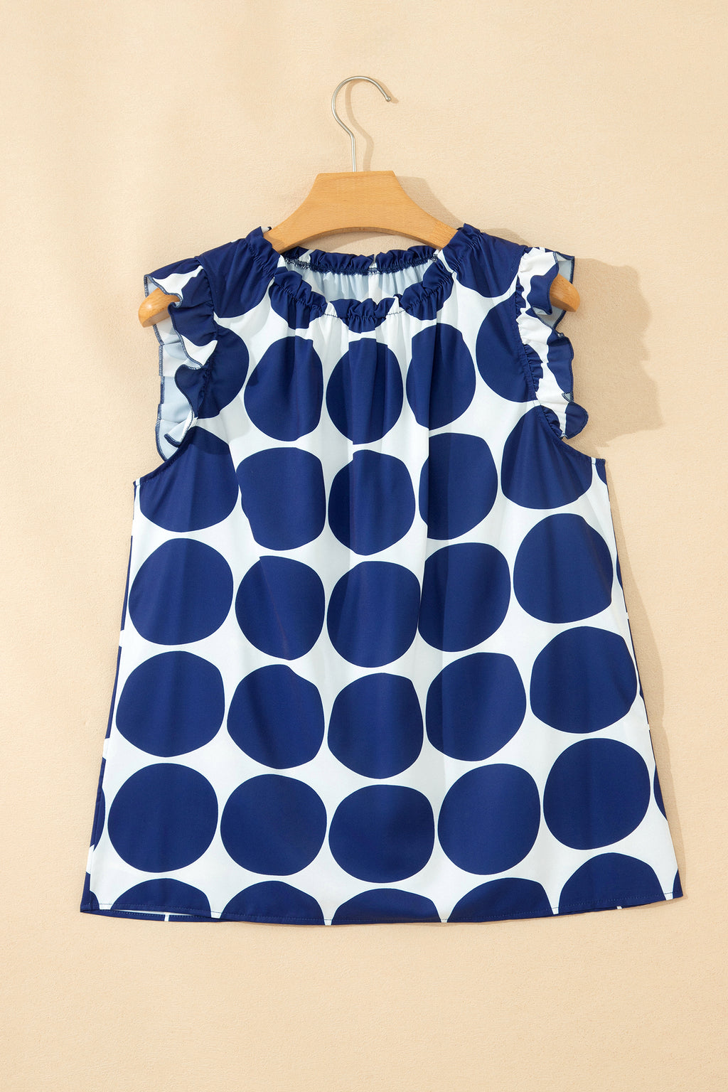 Blue Polka Dot Print Frilled Round Neck Shift Tank Top 🇺🇸