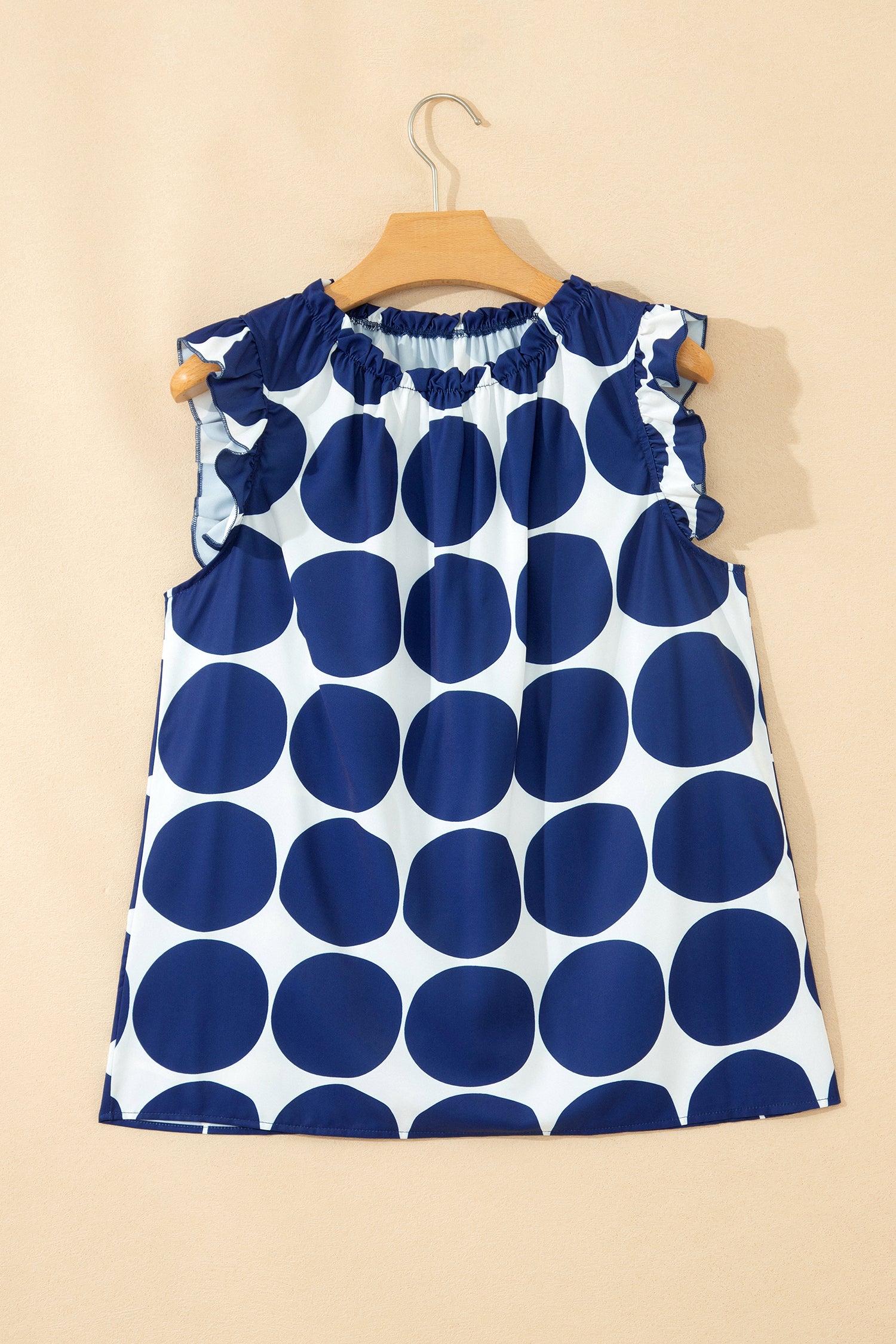 Blue Polka Dot Print Frilled Round Neck Shift Tank Top 🇺🇸