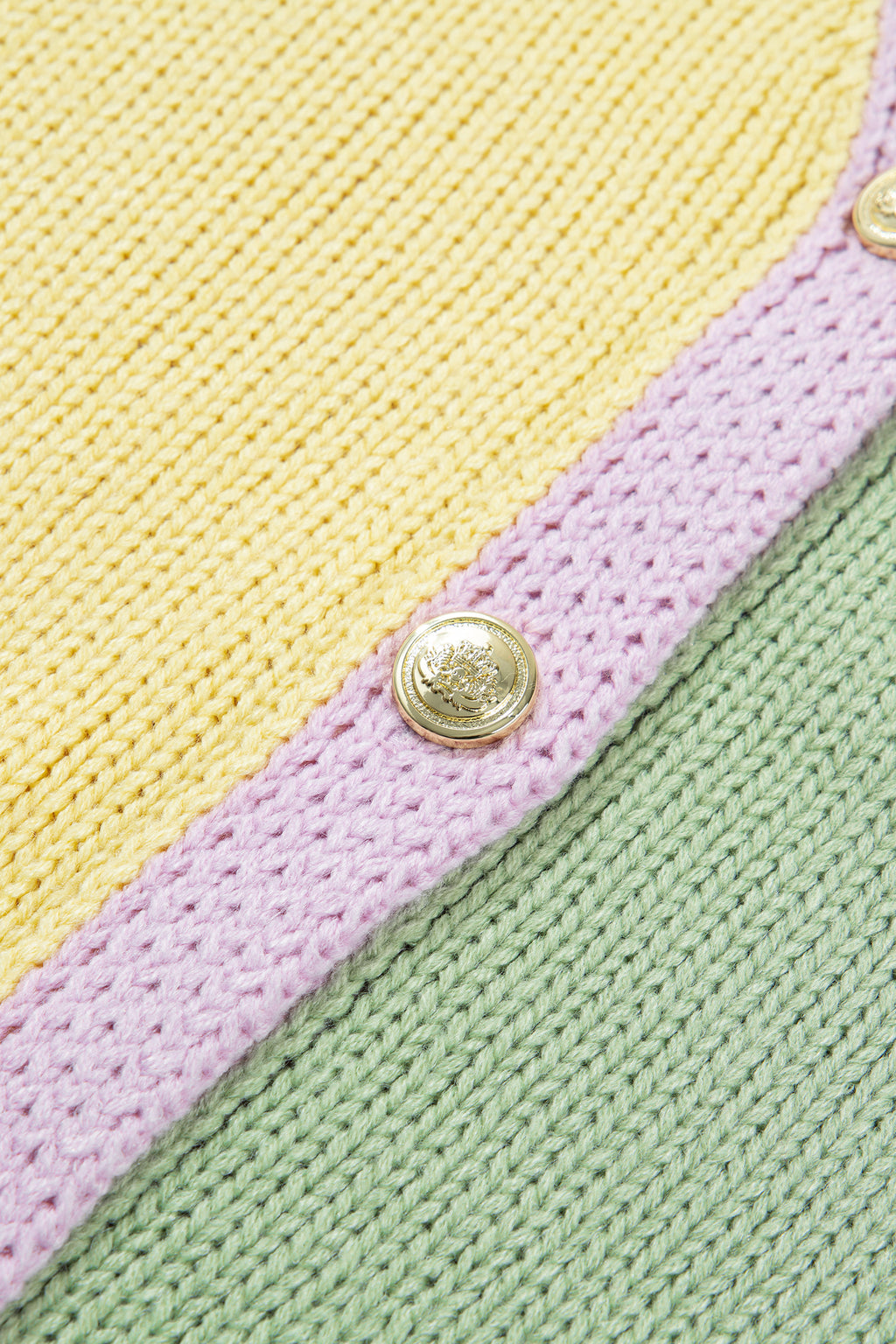 Yellow V Neck Drop Shoulder Patchwork Regular Wash Knitwear Cardigan 🇺🇸