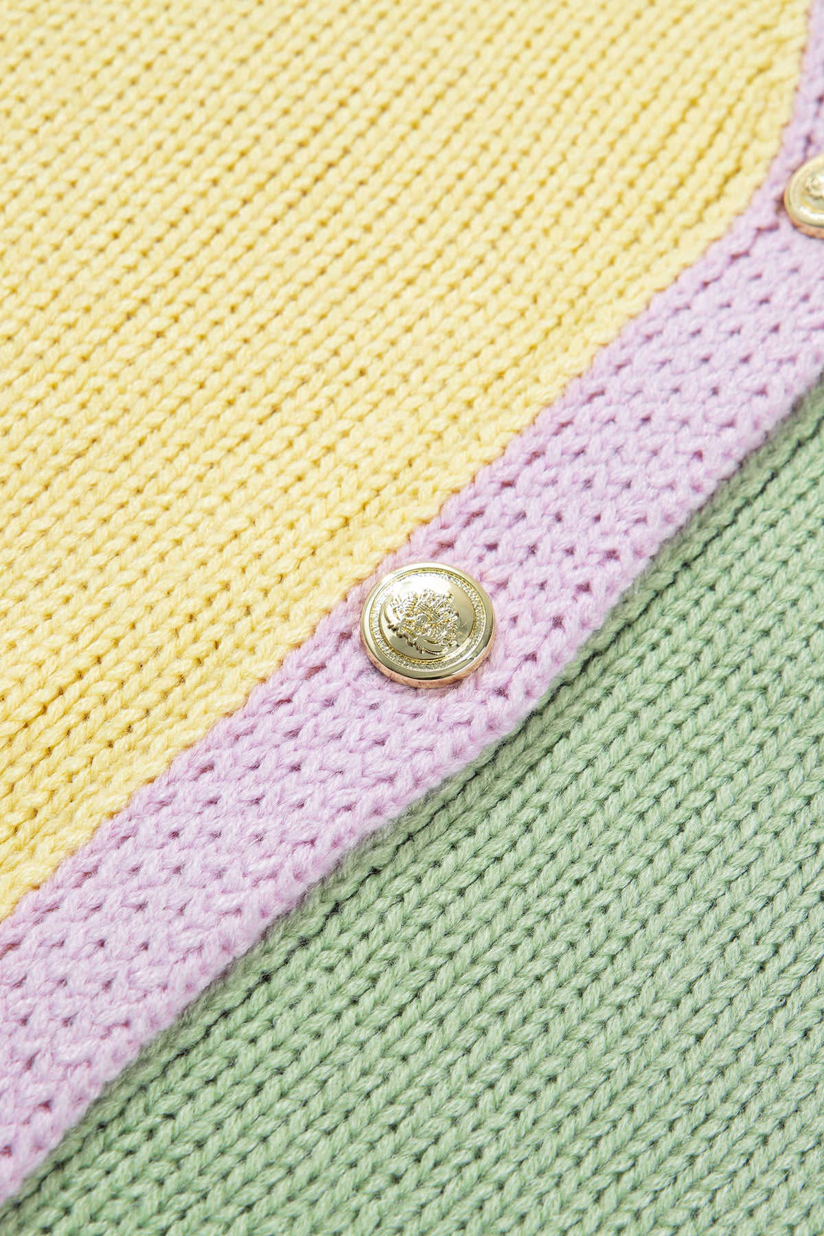 Yellow V Neck Drop Shoulder Patchwork Regular Wash Knitwear Cardigan 🇺🇸