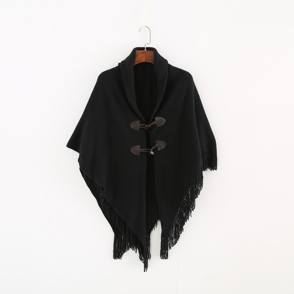 Winter Loose Kimono Cardigan Women Long Sleeveless Hat Poncho Solid Color Magic Shawl Knitted Sweater 🇨🇳