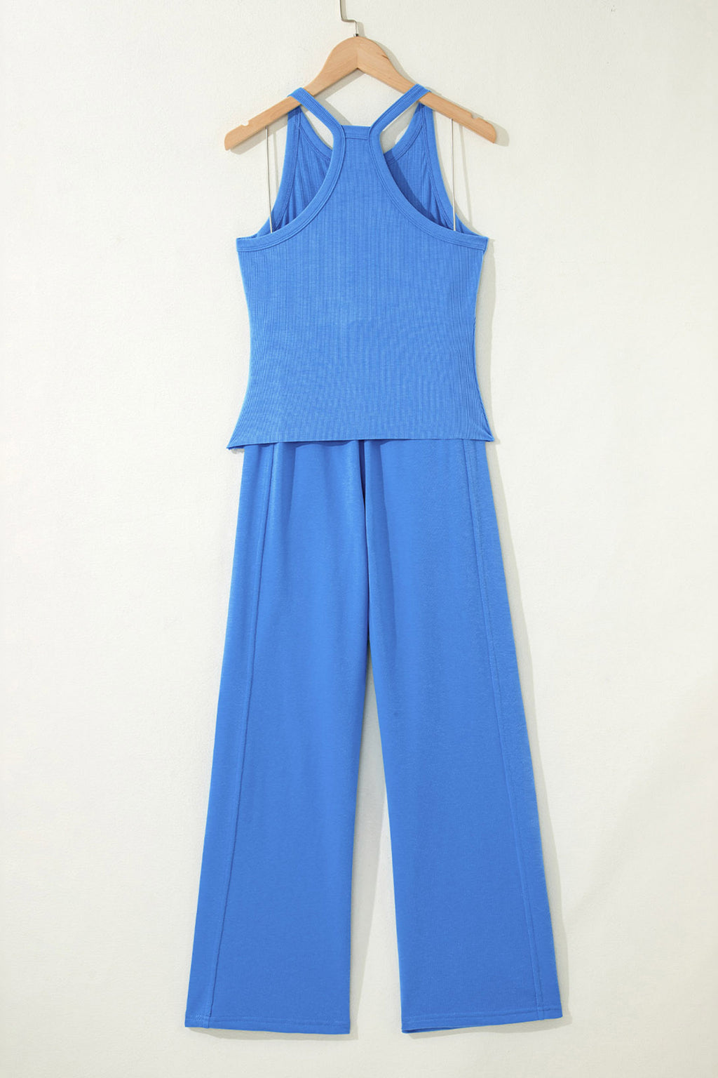 Sky Blue Slim Ribbed Tank Top and Sweatpants Set 🇺🇸