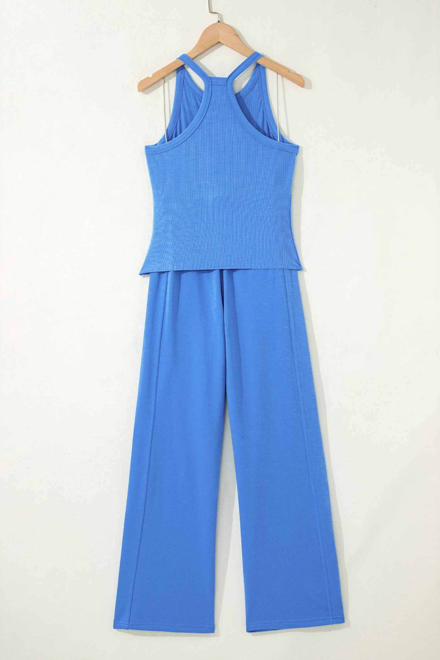 Sky Blue Slim Ribbed Tank Top and Sweatpants Set 🇺🇸