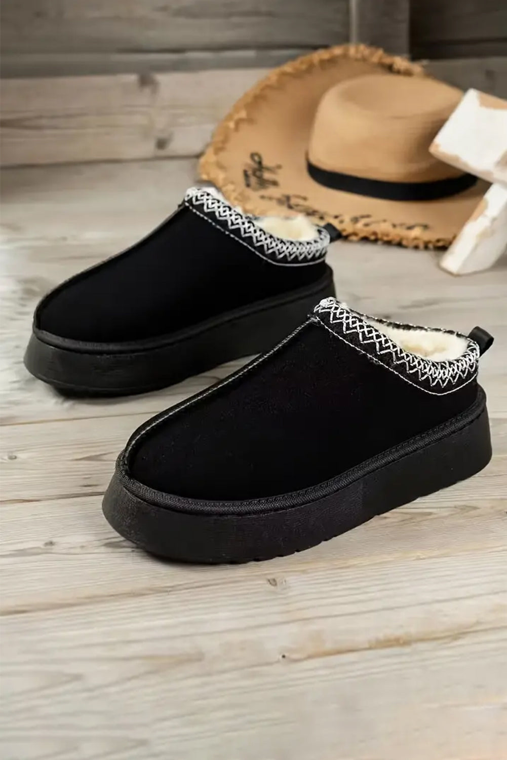 Black Contrast Print Suede Plush Lined Snow Boots 🇺🇸
