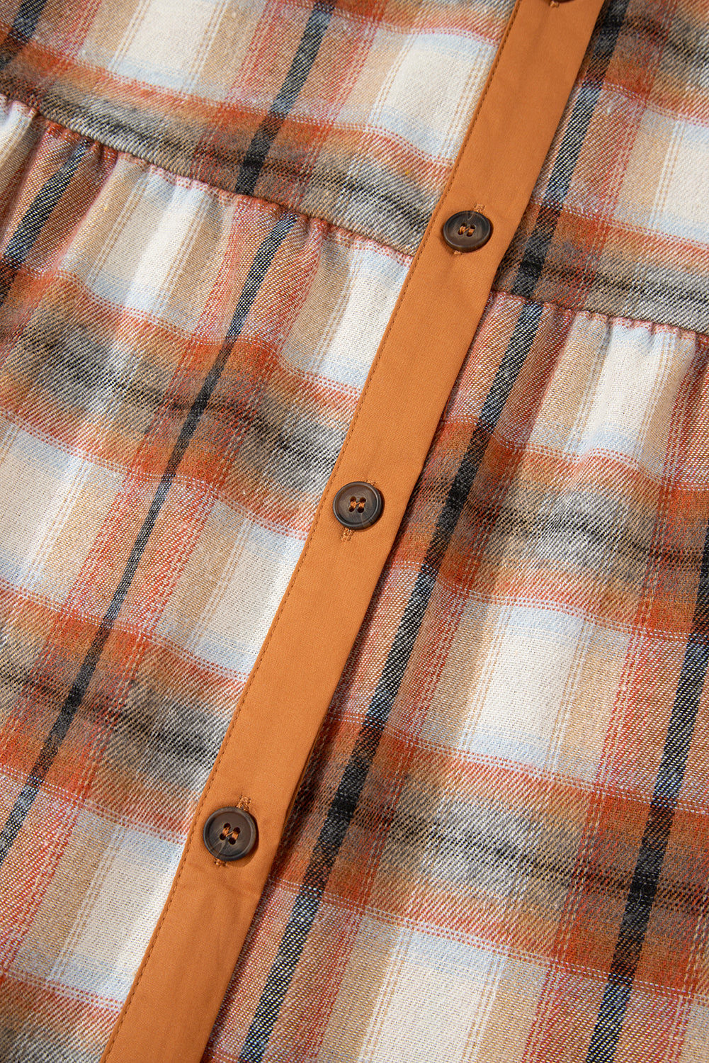 Khaki Plaid Color Block Patchwork Ruffle Hem Tunic Shirt Dress 🇺🇸