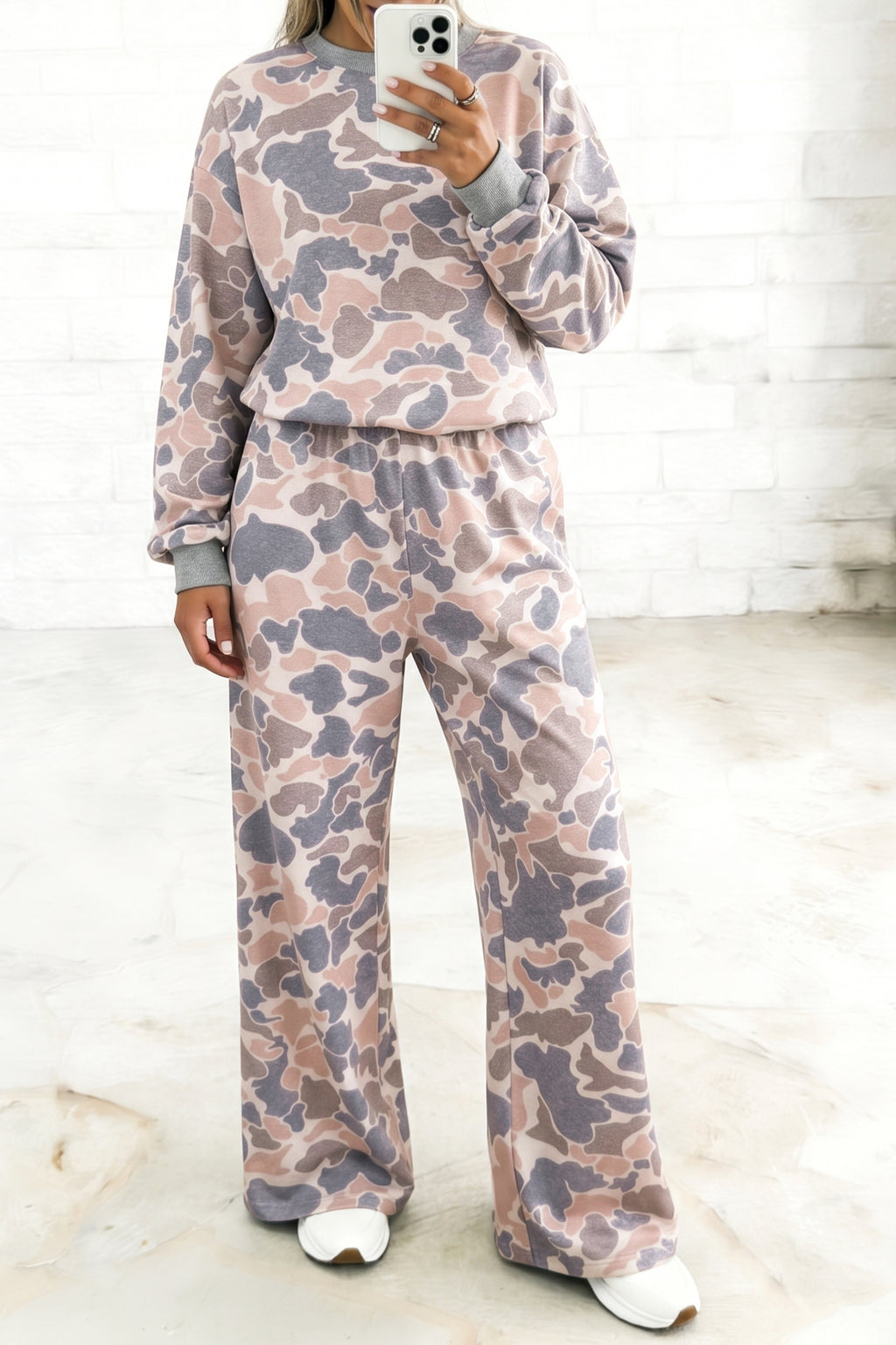 Multicolour Camouflage Print Long Sleeve Top Loose 2pcs Pants Set 🇺🇸