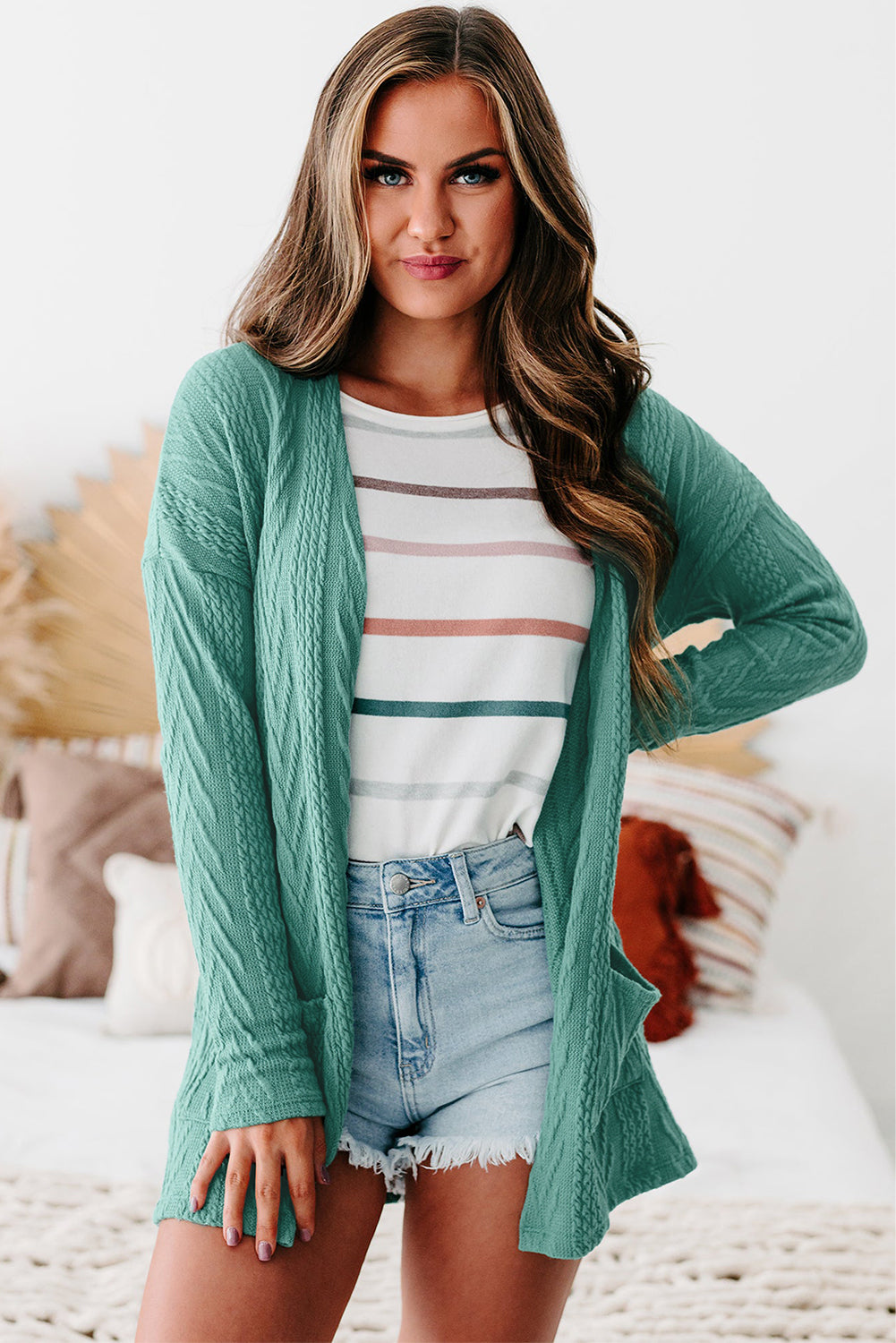 Canton Solid Textured Open Front Cardigan with Pocket 🇨🇳