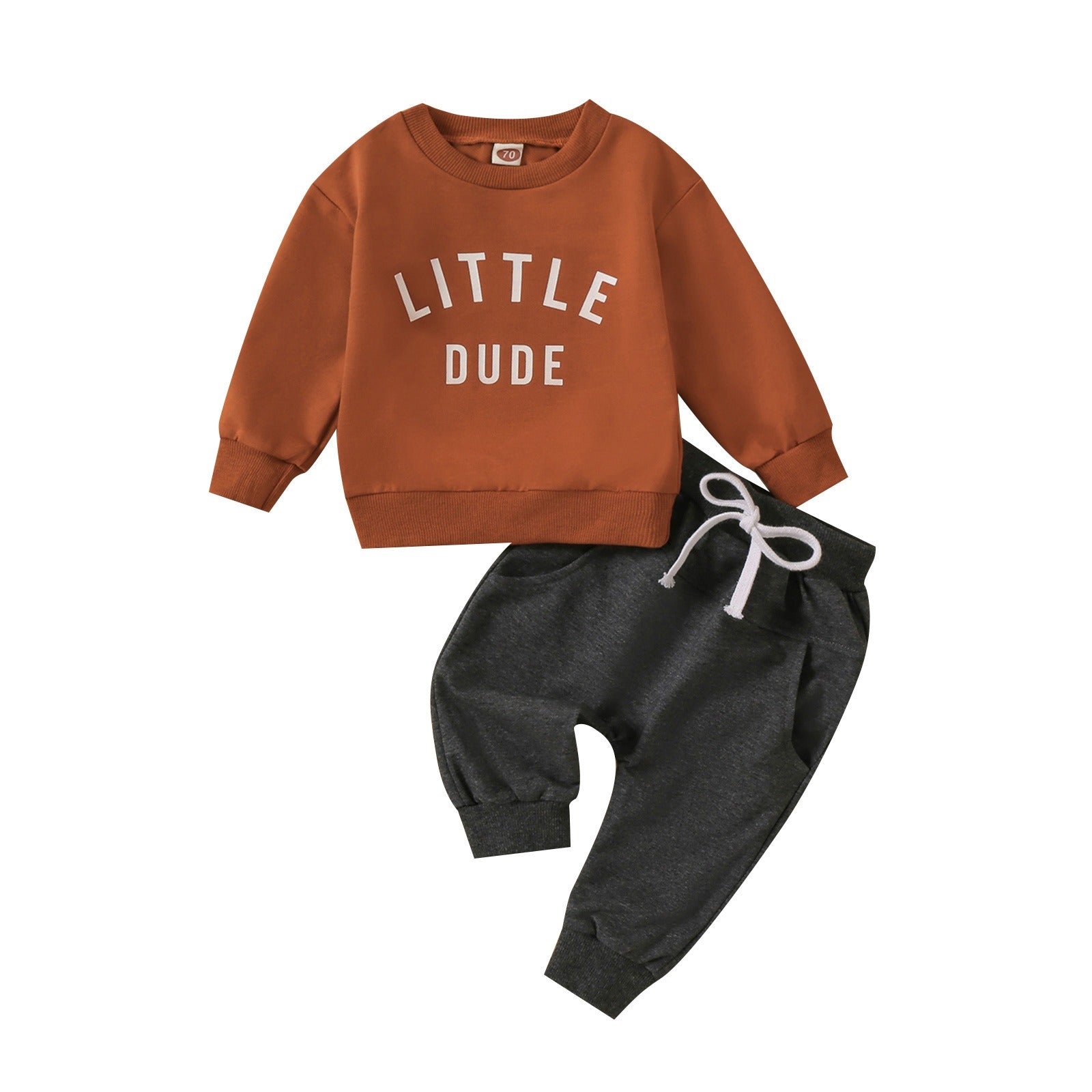Children's round neck letter printed top solid color pants two-piece set multi-color design 🇨🇳
