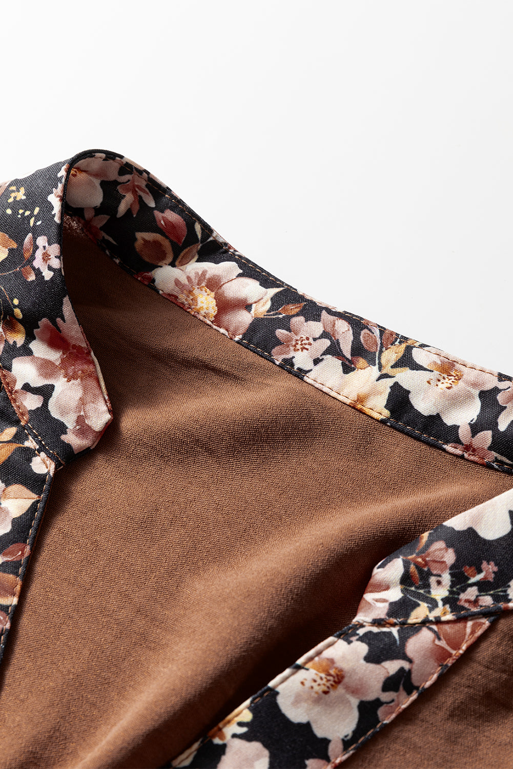 Chestnut Floral Patchwork Detail Notched Neck Long Sleeve Maxi Dress 🇺🇸