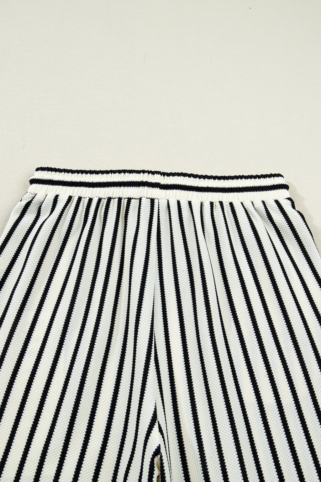 White Stripe Ruffle Trim Drop Shoulder Top Drawstring Loose Pant Set 🇺🇸