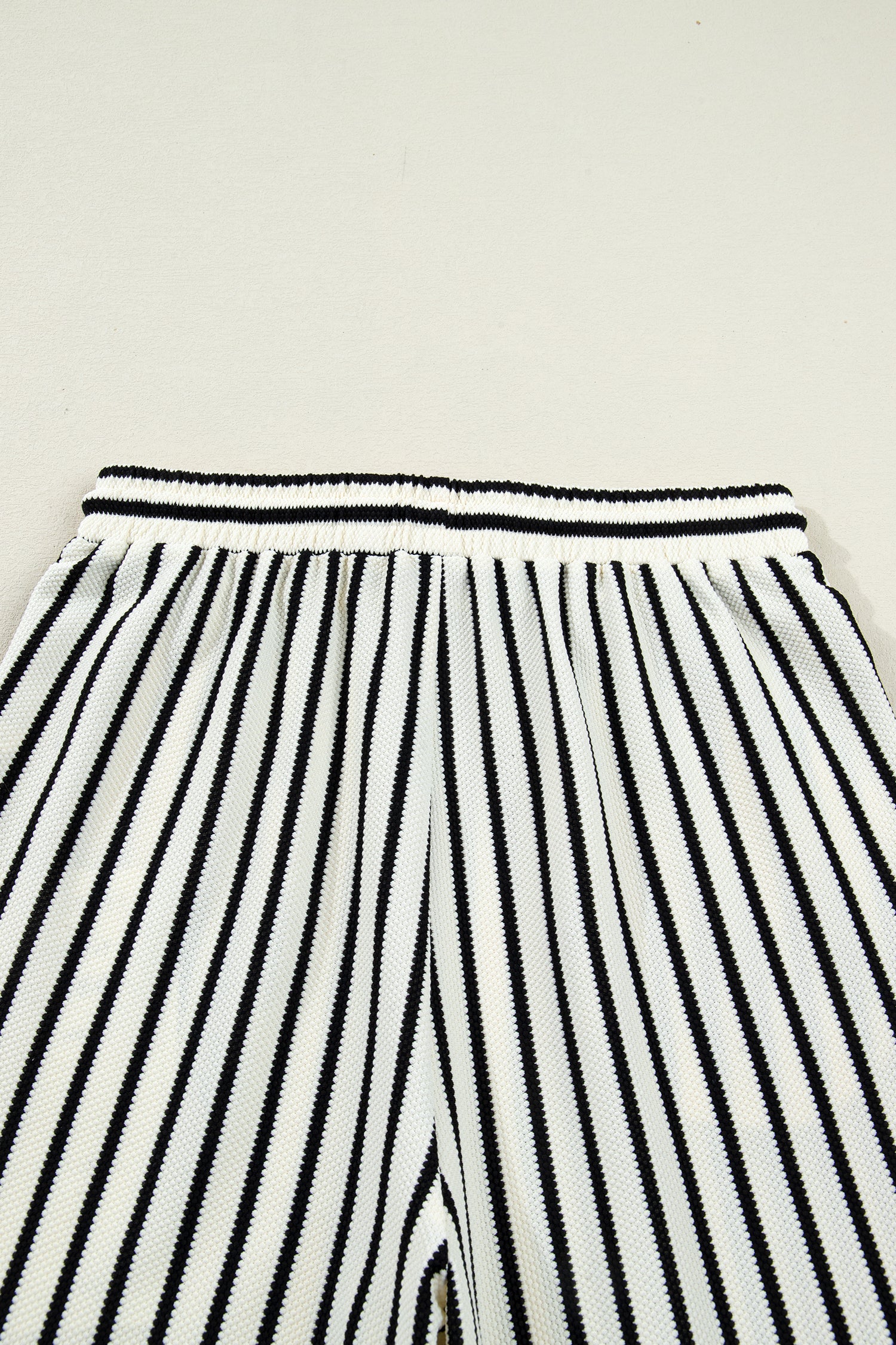 White Stripe Ruffle Trim Drop Shoulder Top Drawstring Loose Pant Set 🇺🇸