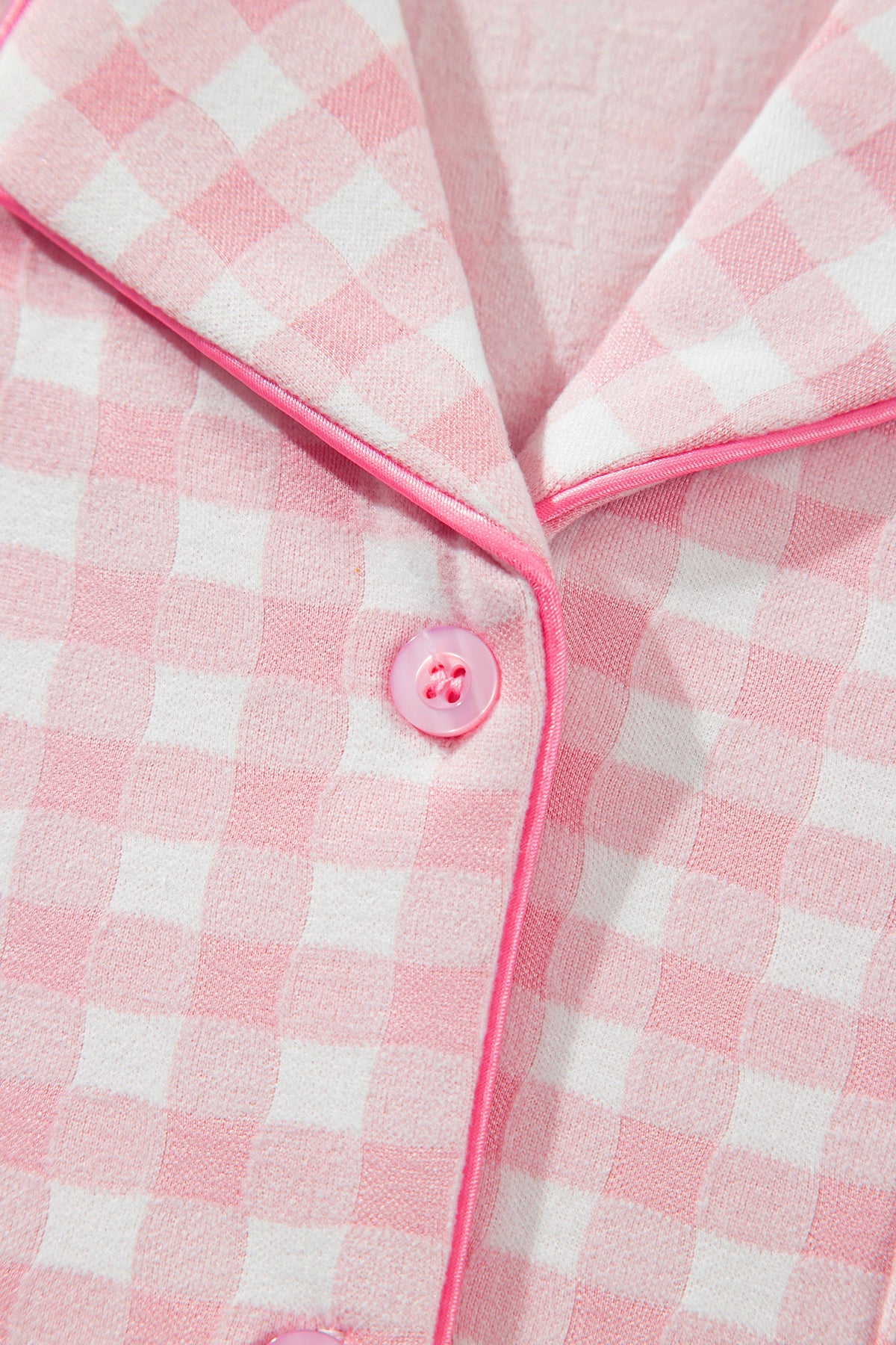 Pink Gingham Long Sleeve Lapel Shirt 2pcs Pajama Pant Set 🇺🇸