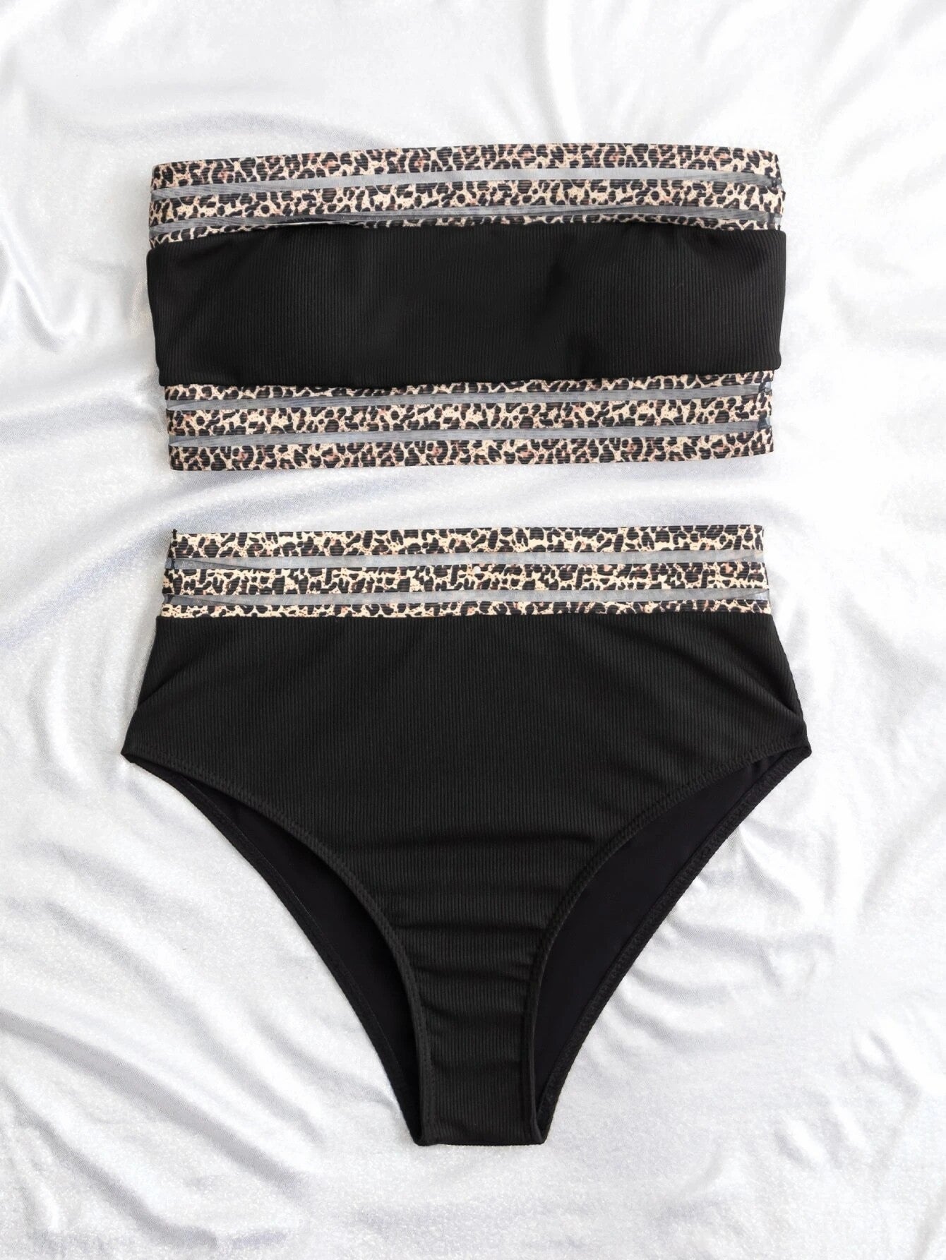 Split Swimsuit Leopard Splicing Strapless 🇬🇧