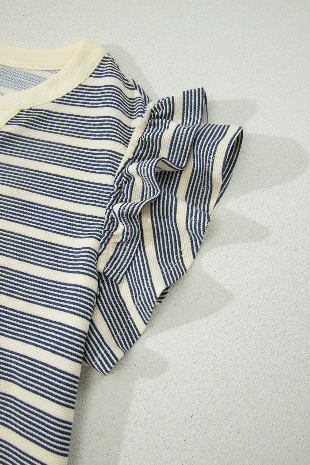 Blue Stripe Plus Size Contrast Trim Button V Neck Ruffle Sleeve Shift Dress 🇺🇸
