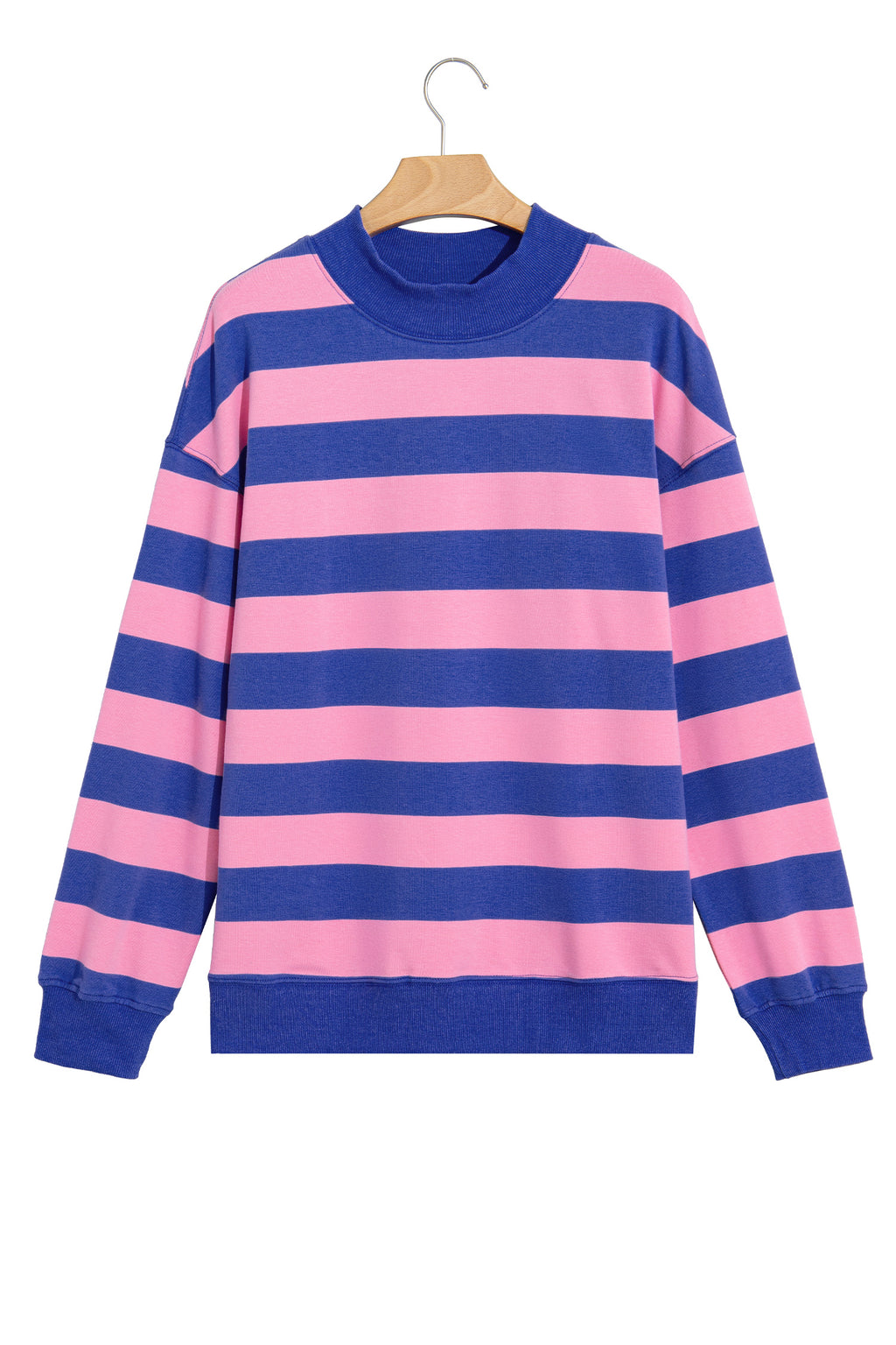 Blue Stripe Colorblock Mock Neck Relaxed Sweatshirt 🇺🇸