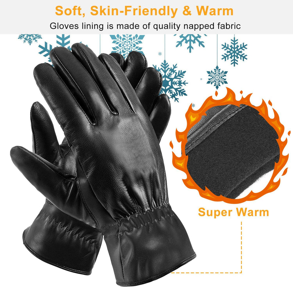 1Pair Unisex Black Leather Winter Warm Windproof High Quality Soft Gloves 🇨🇳