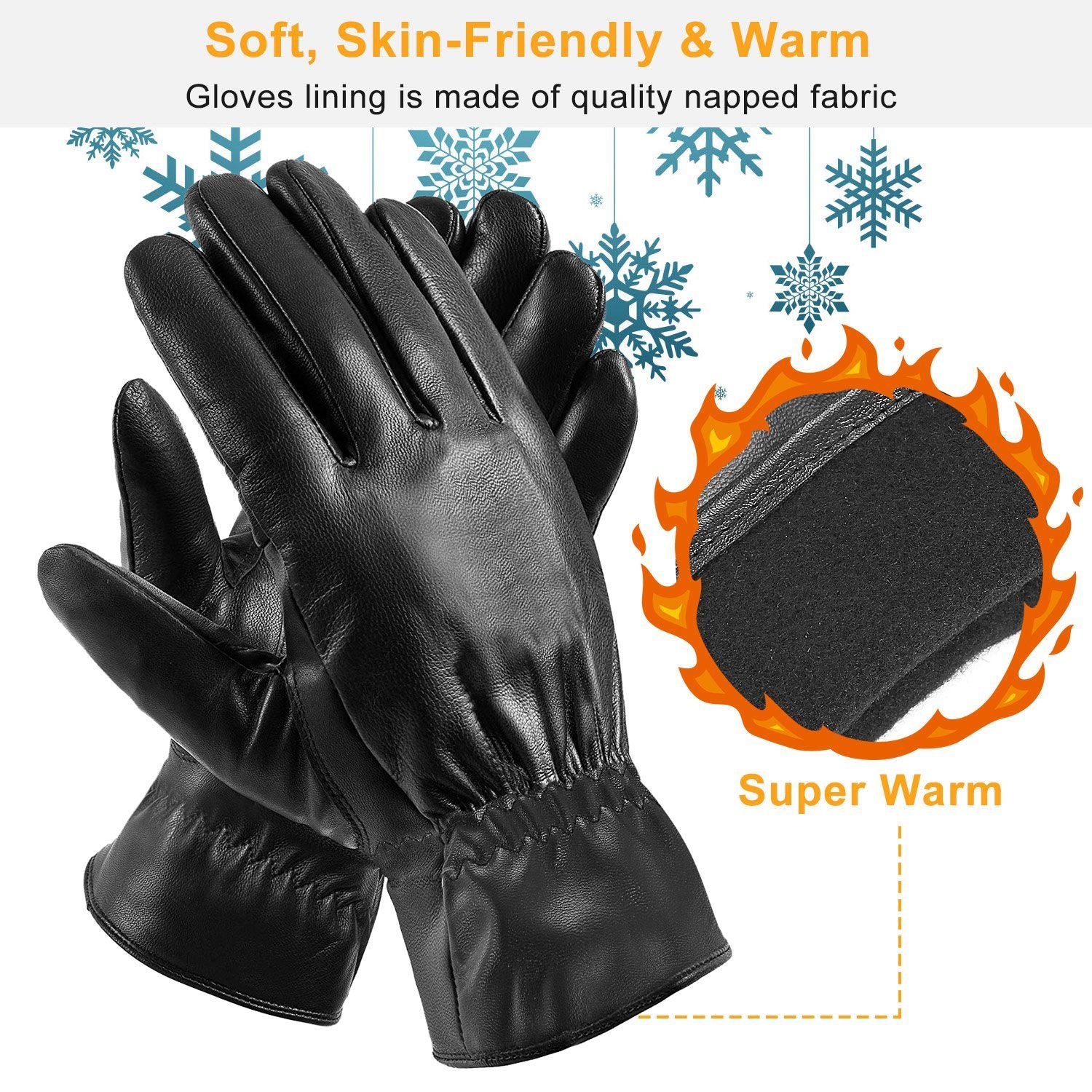 1Pair Unisex Black Leather Winter Warm Windproof High Quality Soft Gloves 🇨🇳