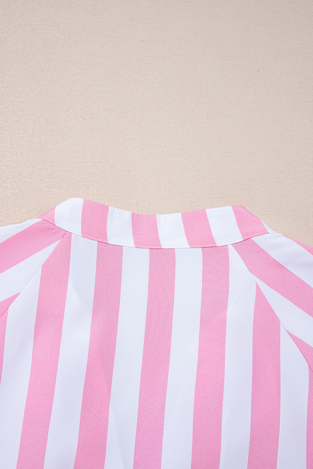 Rose Stripe Split Neck Button Decor Front Puff Sleeve Blouse 🇺🇸