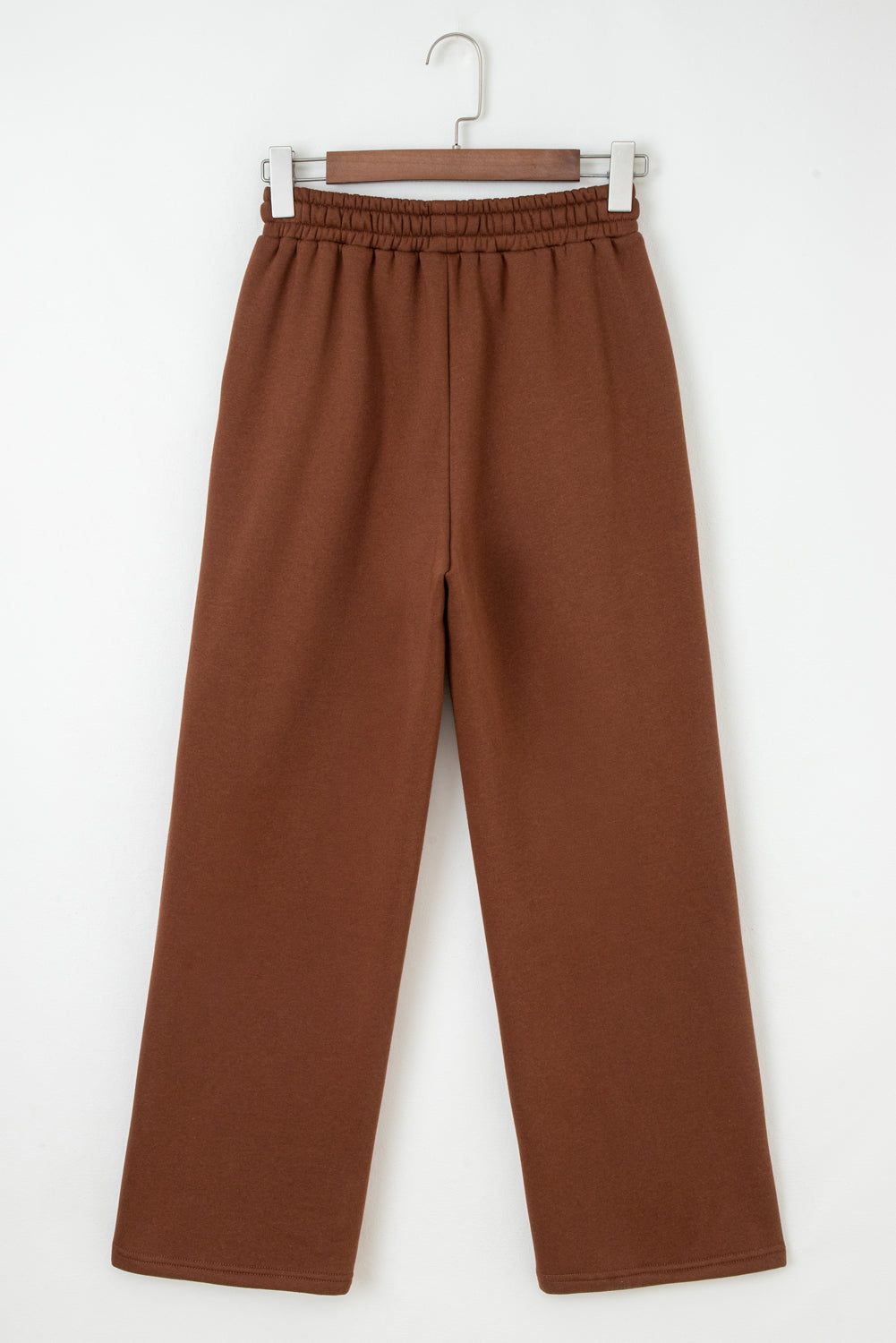Coffee Fleece Lined Leopard Drawstring Elastic Waist Solid Pants 🇺🇸