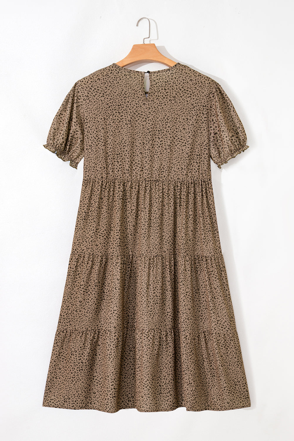 Brown Plus Size Leopard Print Frill Trim Short Sleeve Flared Dress 🇨🇳
