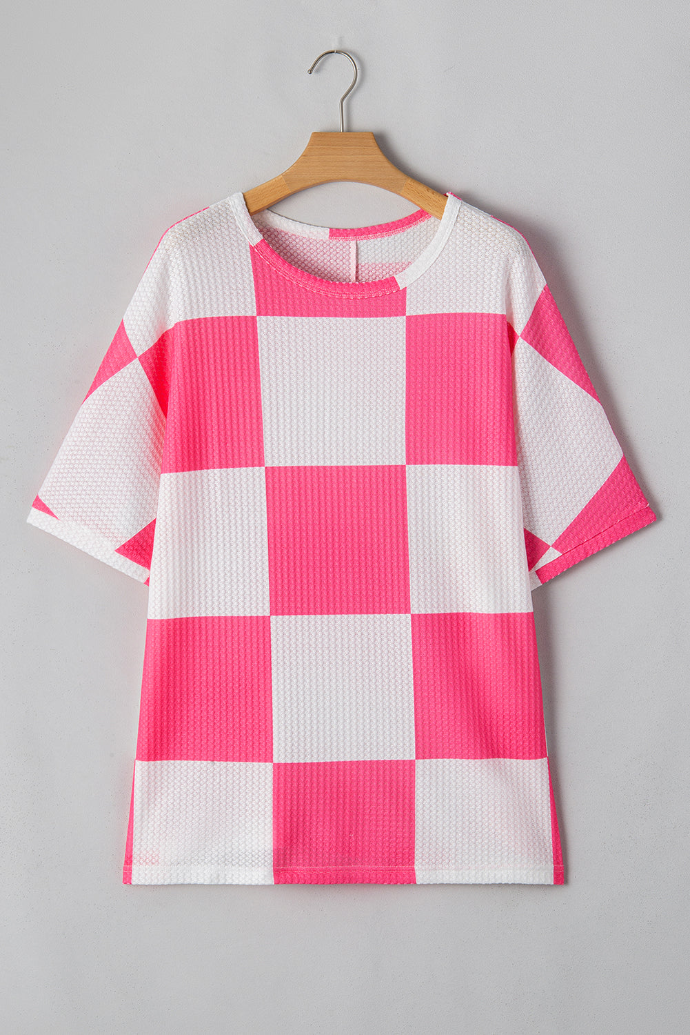 White Textured Checkerboard Round Neck Plus Size T Shirt 🇨🇳