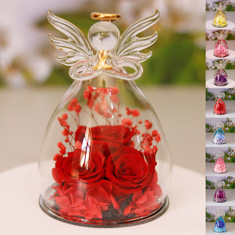 Eternal Flower Gift Box Angel Glass Cover Dried Rose Gift Box For Christmas New Year Valentine's Day Home Decor 🇨🇳