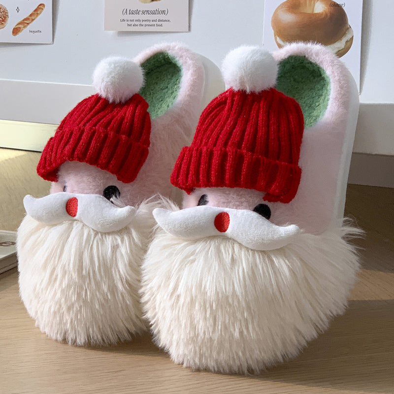 Cute Christmas Santa Claus Home Slippers Winter Warm Indoor Non-slip Floor Plush Shoes For Women 🇨🇳