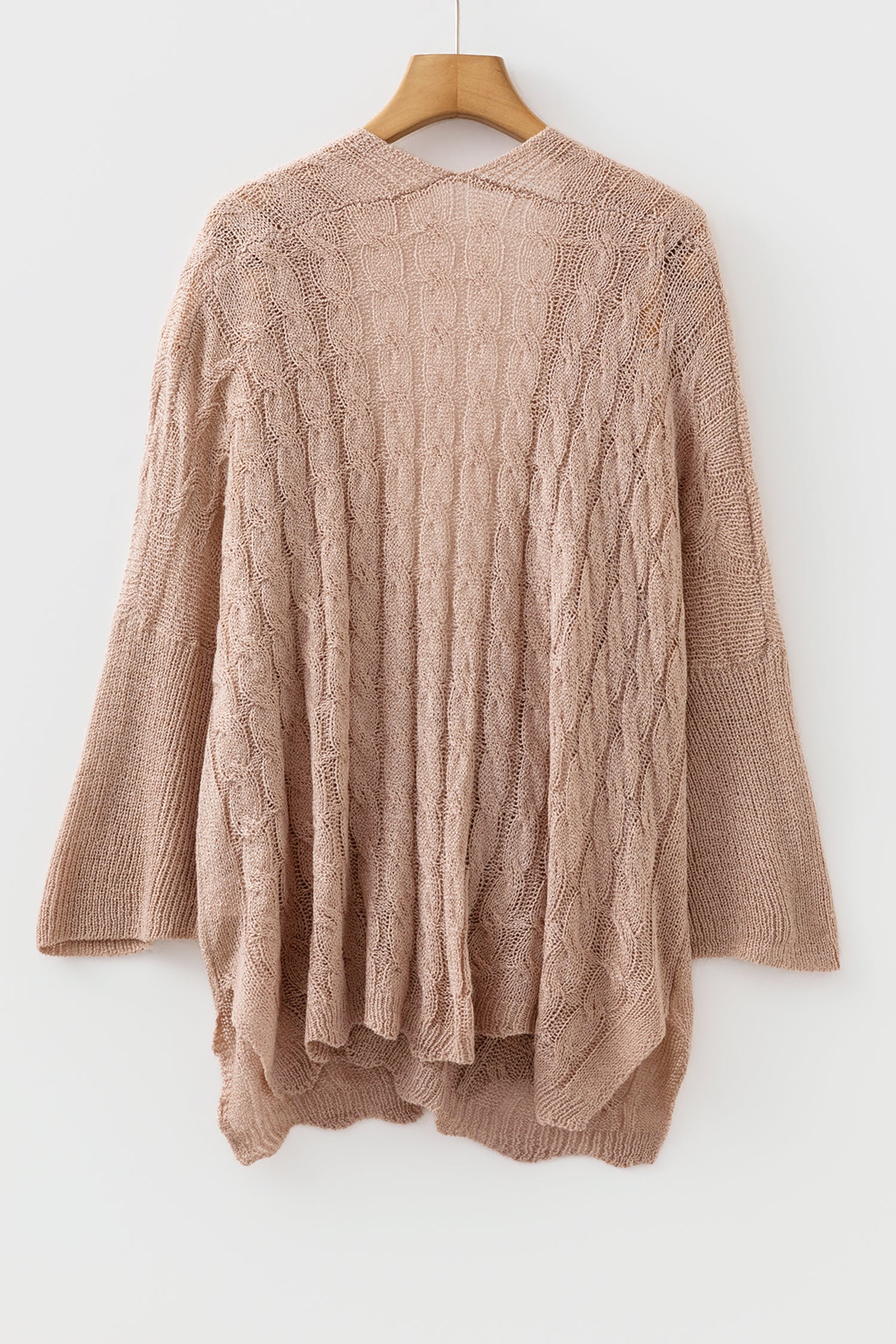 Old Rose Hollowed Pattern Knit Drop Shoulder Open Sweater Cardigan 🇺🇸